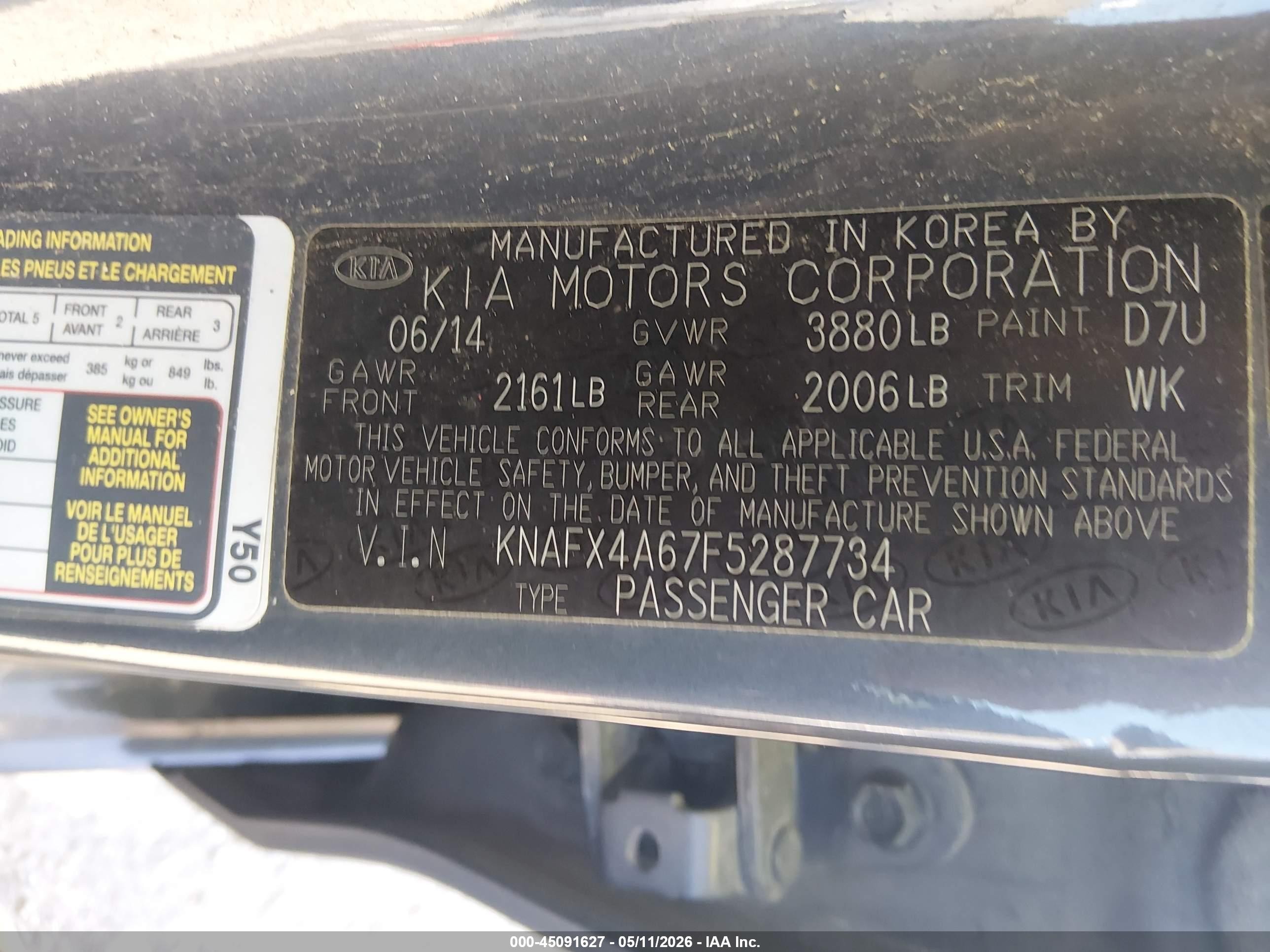 2015 Kia Forte Lx Black vin: KNAFX4A67F5287734