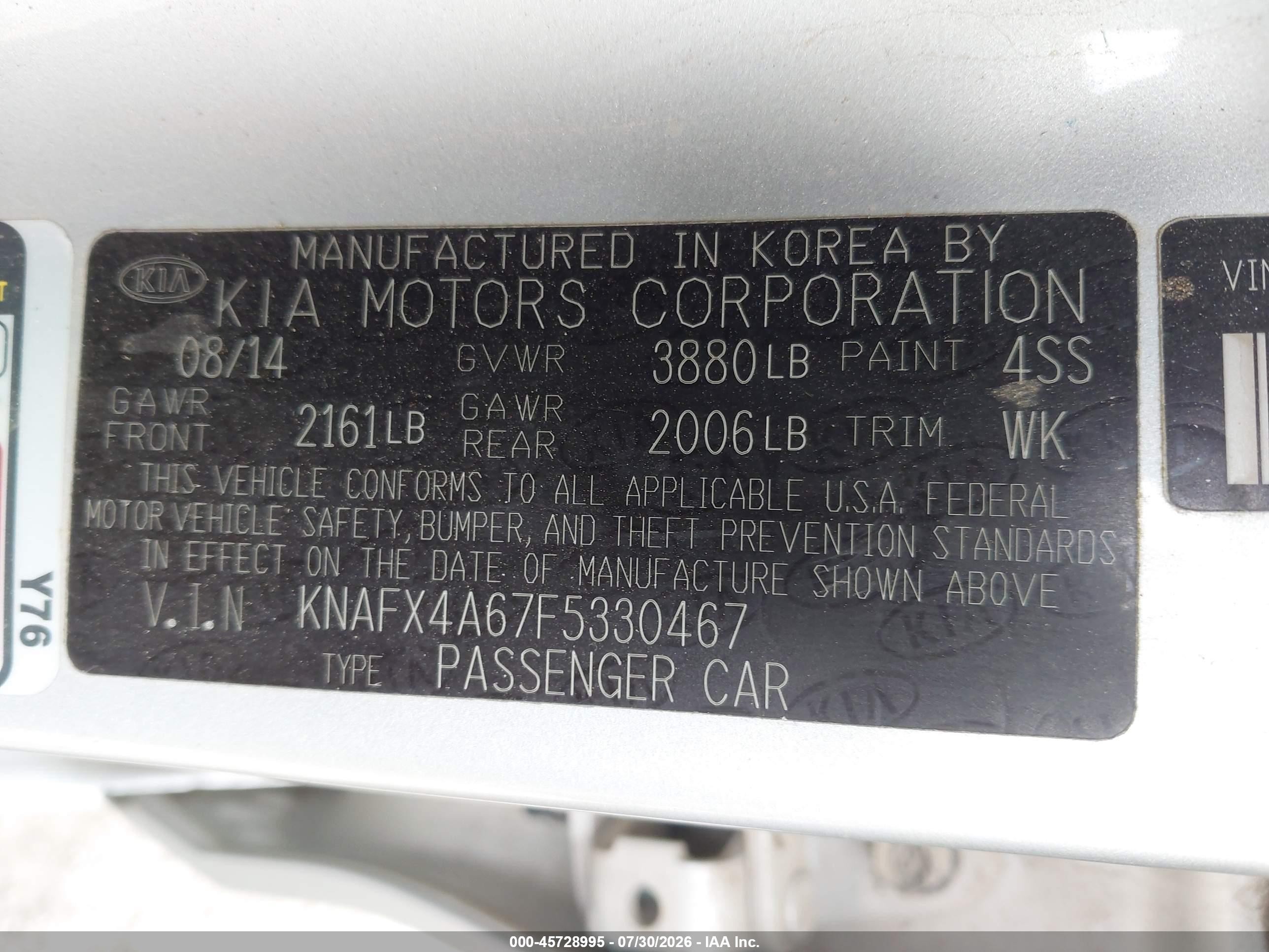 2015 Kia Forte Lx Silver vin: KNAFX4A67F5330467