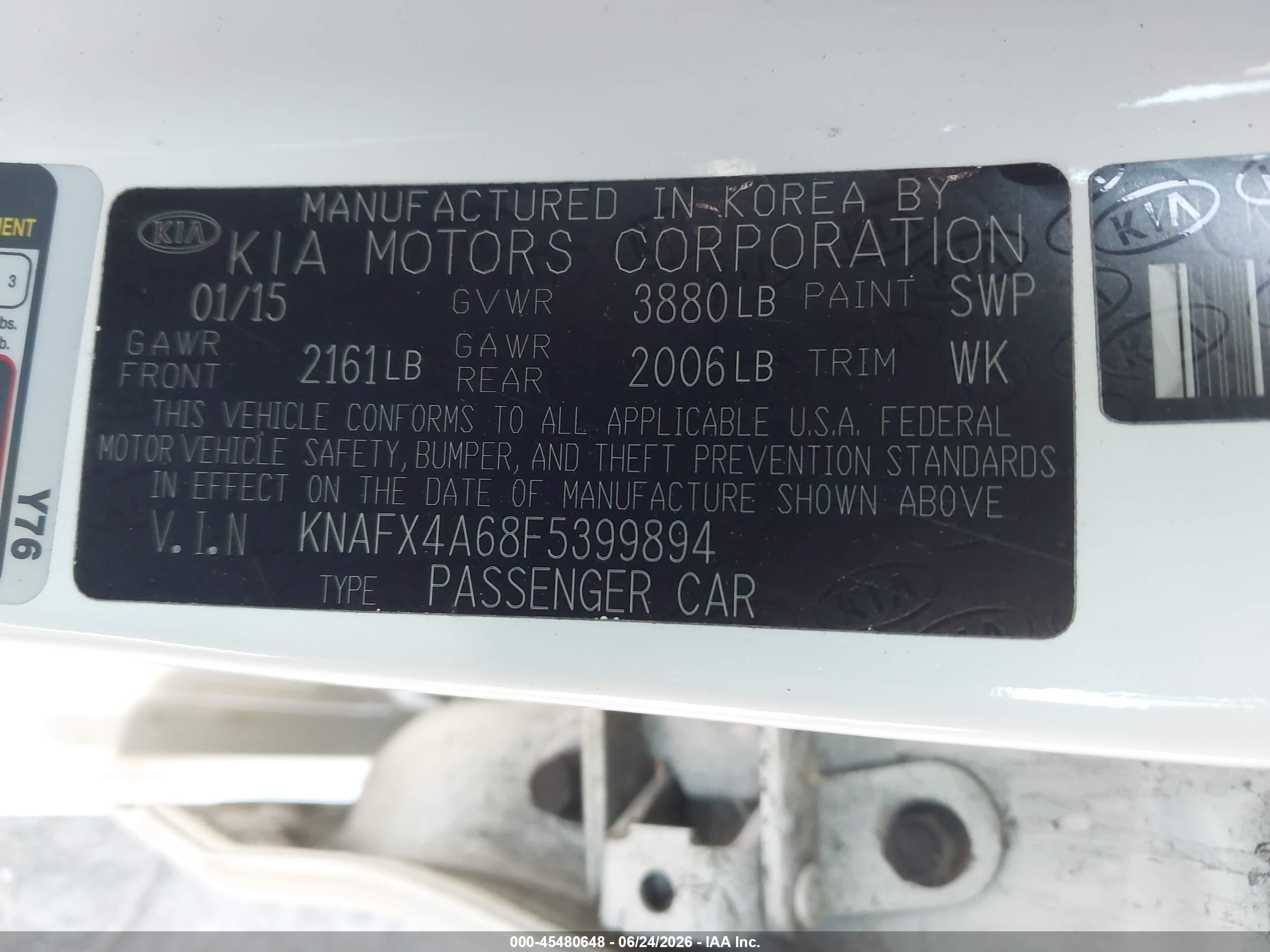 2015 Kia Forte Lx White vin: KNAFX4A68F5399894