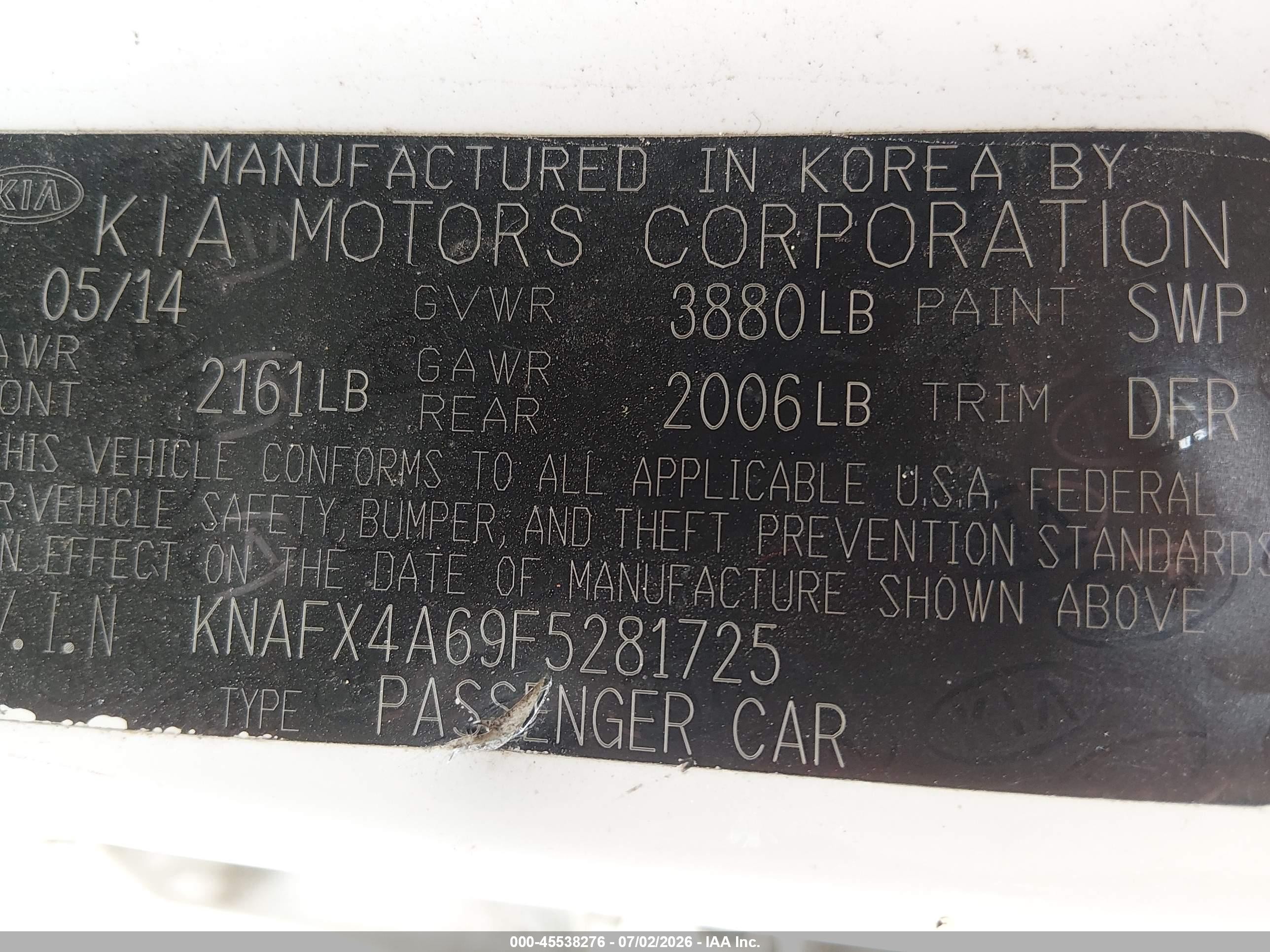 2015 Kia Forte Lx White vin: KNAFX4A69F5281725