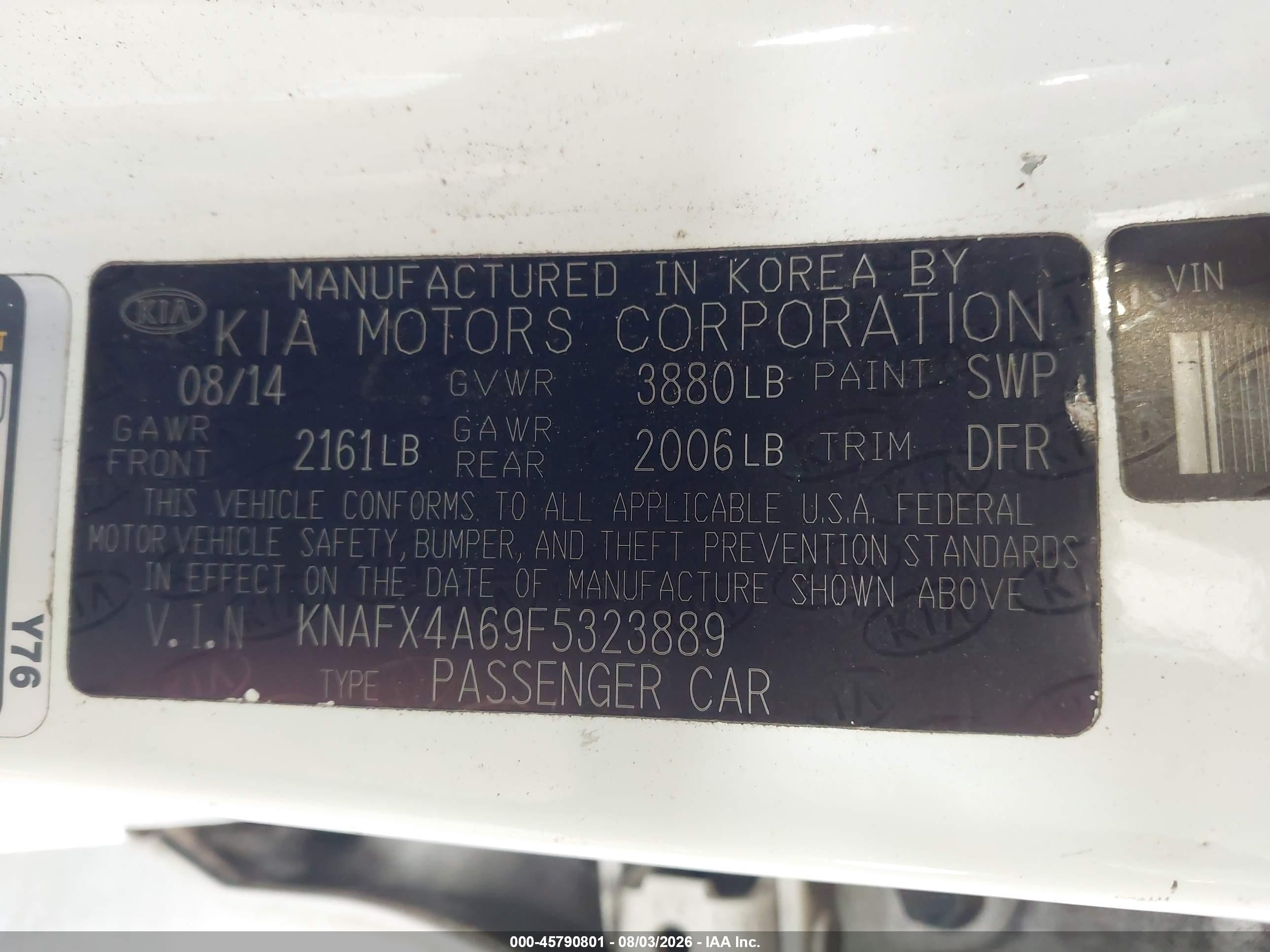 2015 Kia Forte Lx White vin: KNAFX4A69F5323889