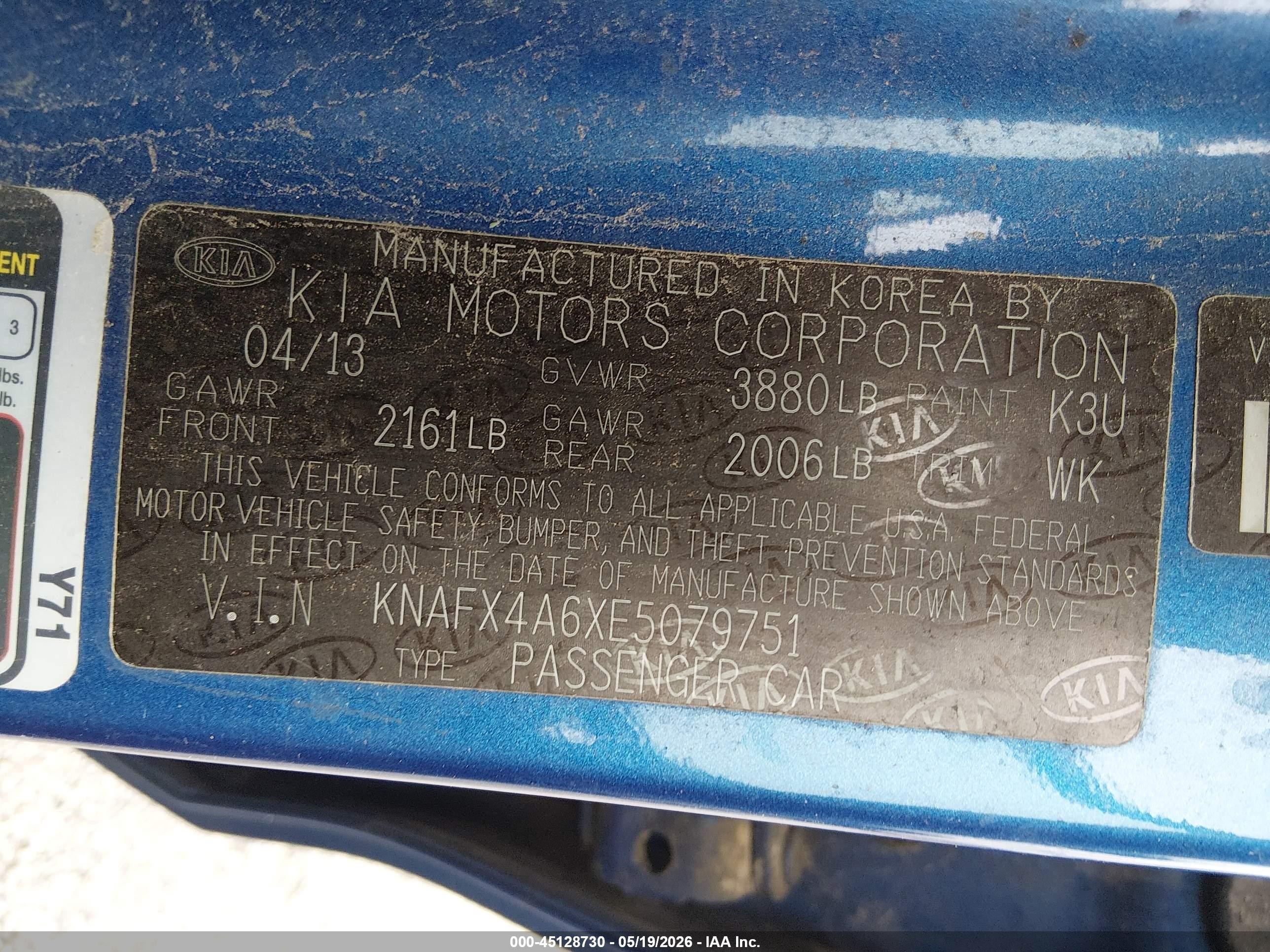 2014 Kia Forte Lx Blue vin: KNAFX4A6XE5079751