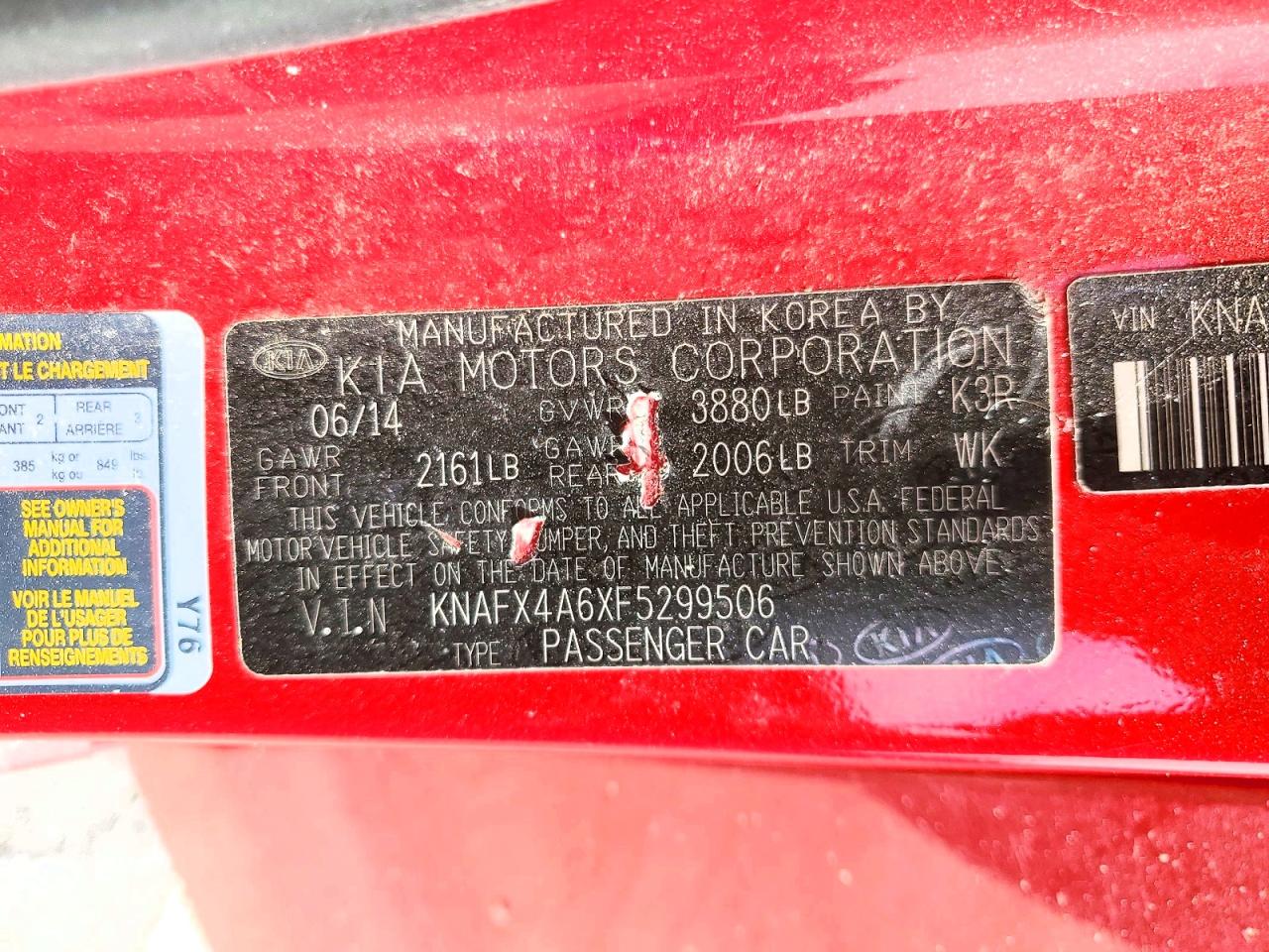 2015 Kia Forte Lx Red vin: KNAFX4A6XF5299506