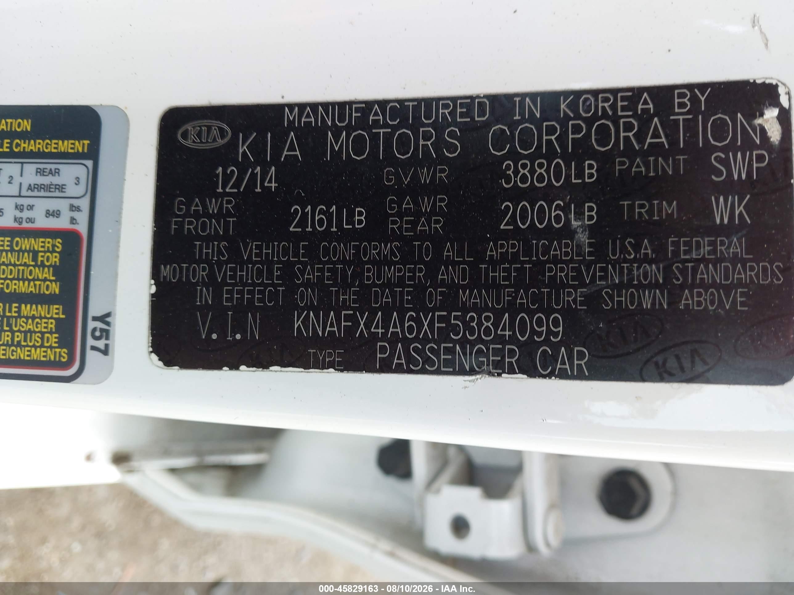 2015 Kia Forte Lx White vin: KNAFX4A6XF5384099