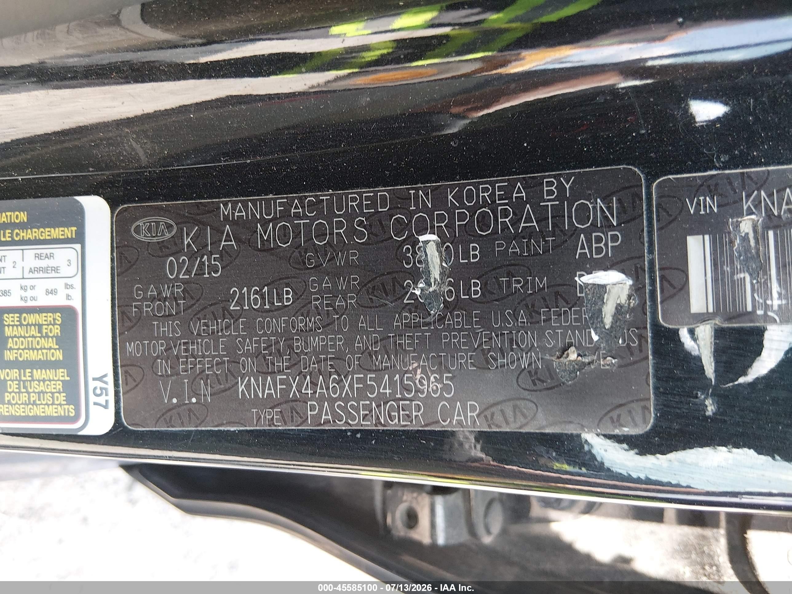 2015 Kia Forte Lx Black vin: KNAFX4A6XF5415965