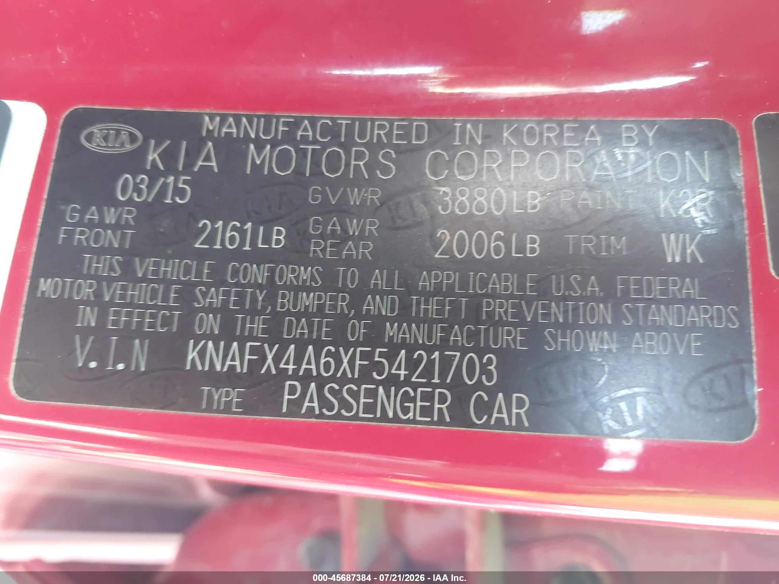 2015 Kia Forte Lx Красный vin: KNAFX4A6XF5421703