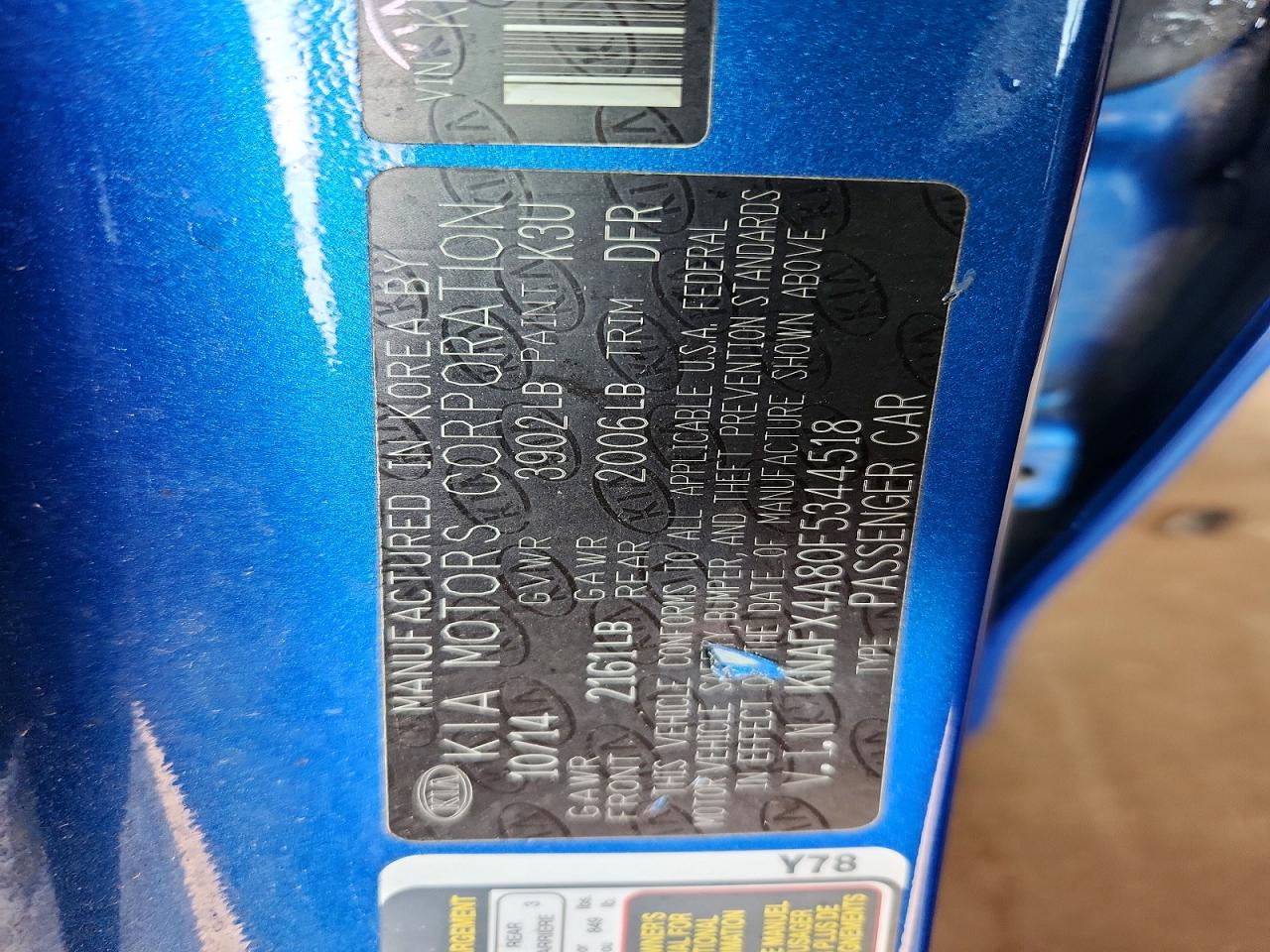 2015 Kia Forte Ex Blue vin: KNAFX4A80F5344518