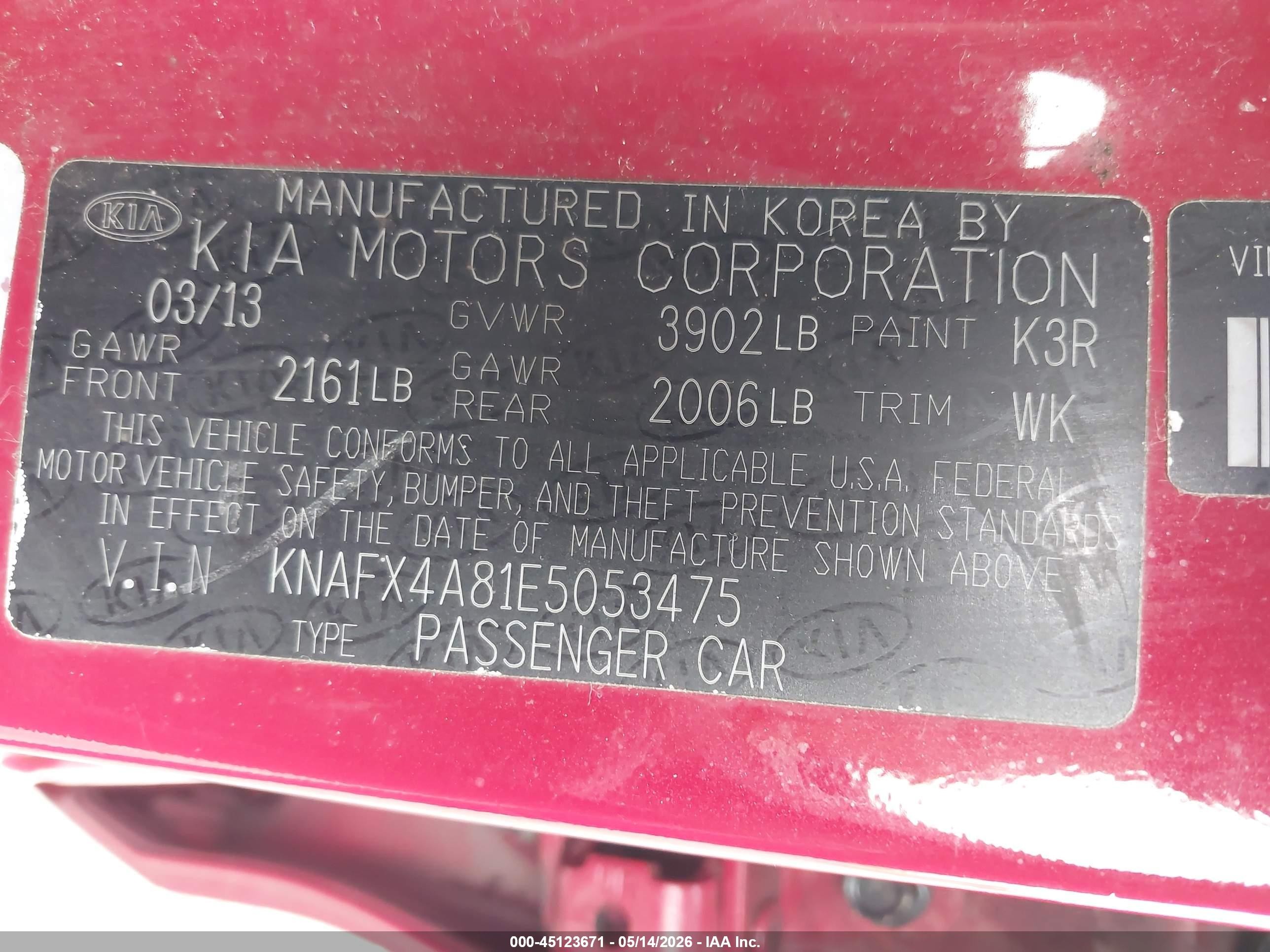 2014 Kia Forte Ex Red vin: KNAFX4A81E5053475