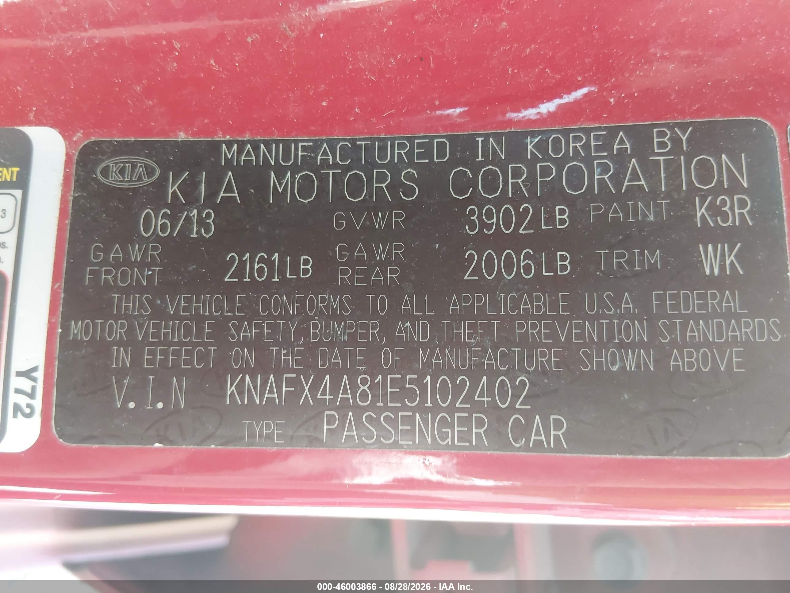2014 Kia Forte Ex Red vin: KNAFX4A81E5102402