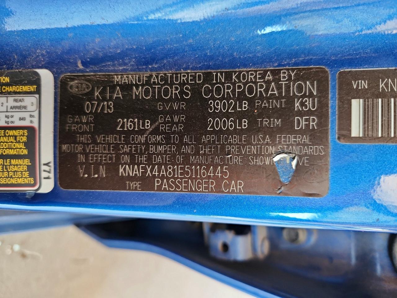 2014 Kia Forte Ex Blue vin: KNAFX4A81E5116445