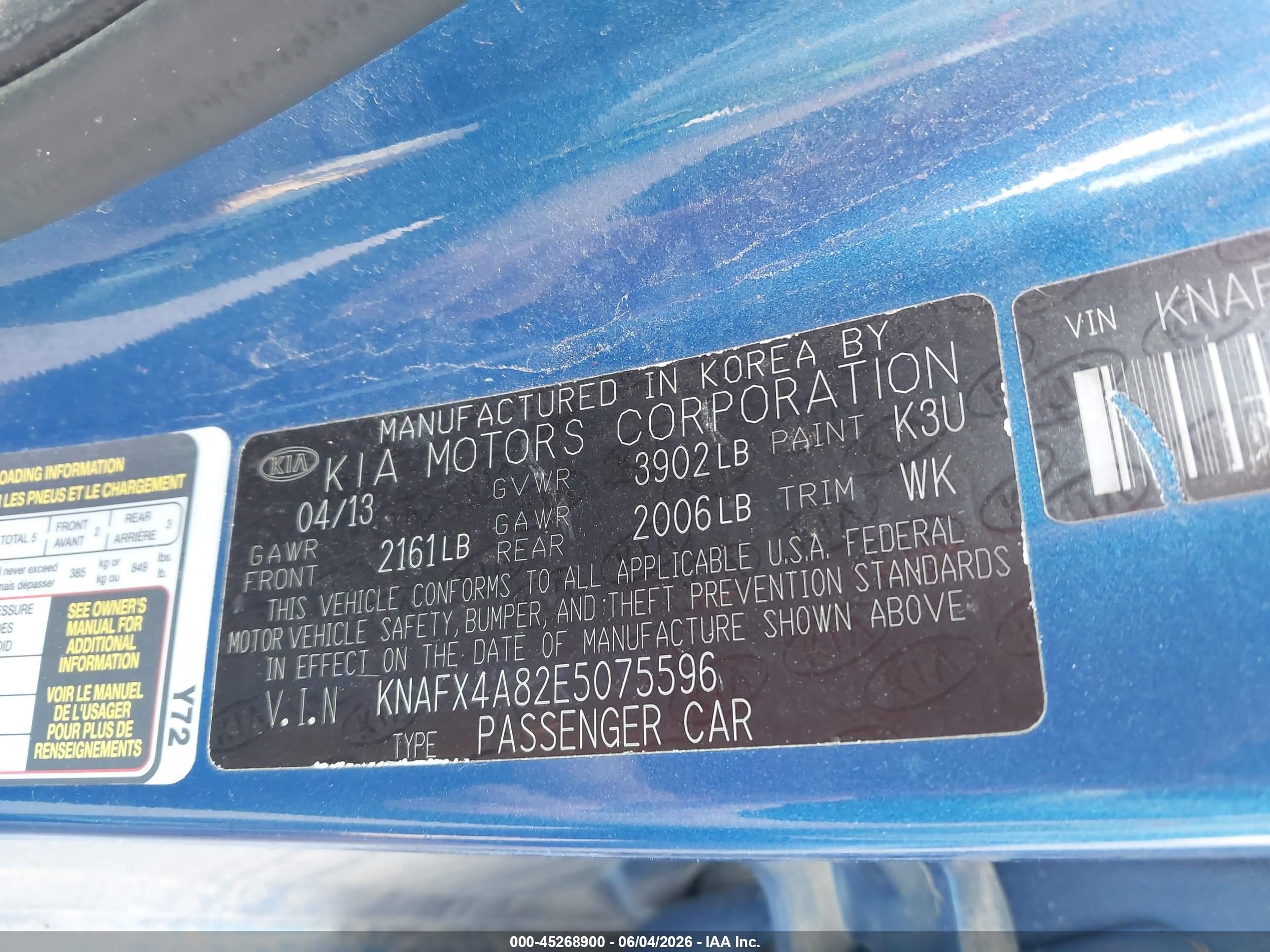 2014 Kia Forte Ex Blue vin: KNAFX4A82E5075596