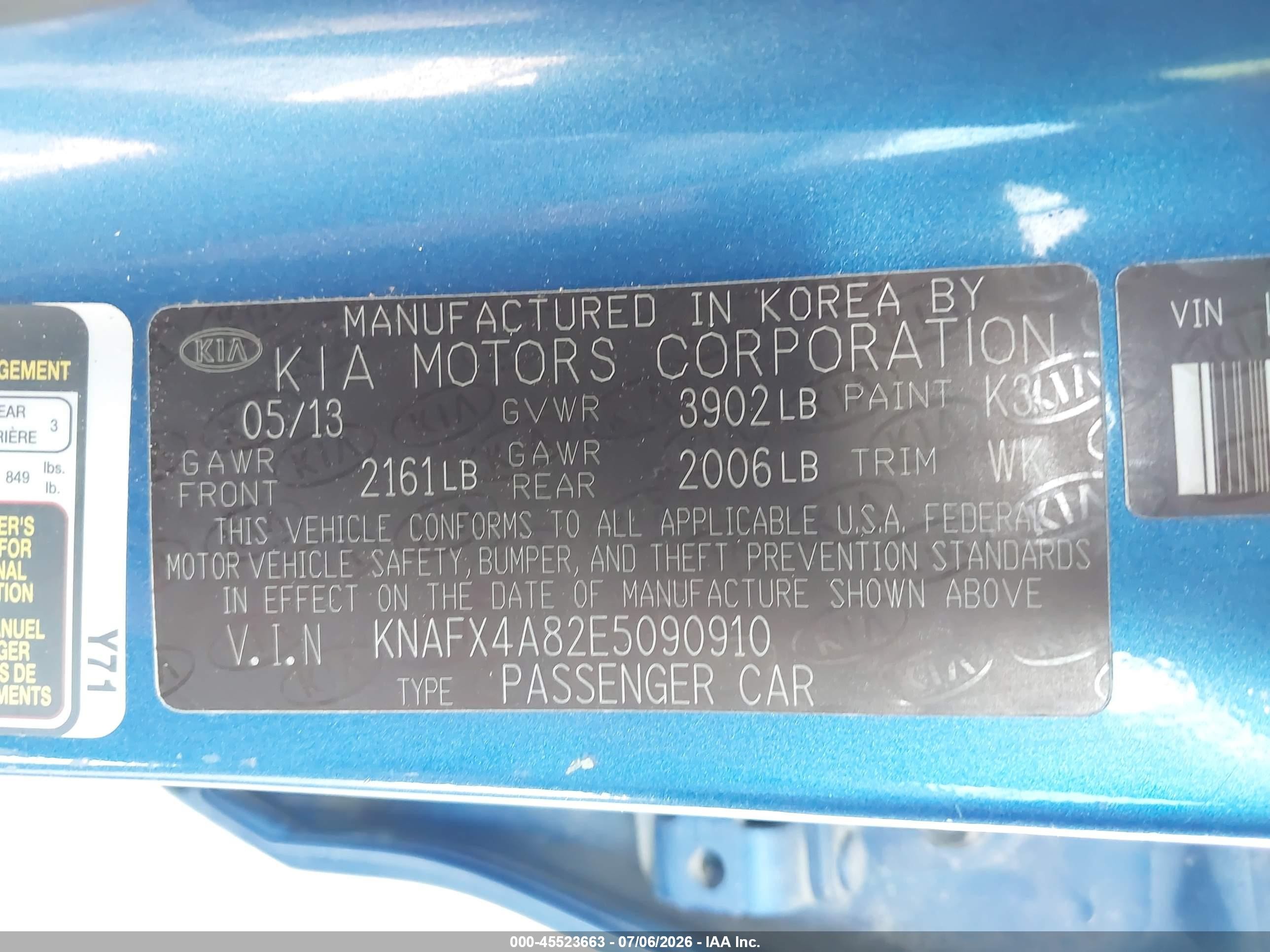 2014 Kia Forte Ex Blue vin: KNAFX4A82E5090910