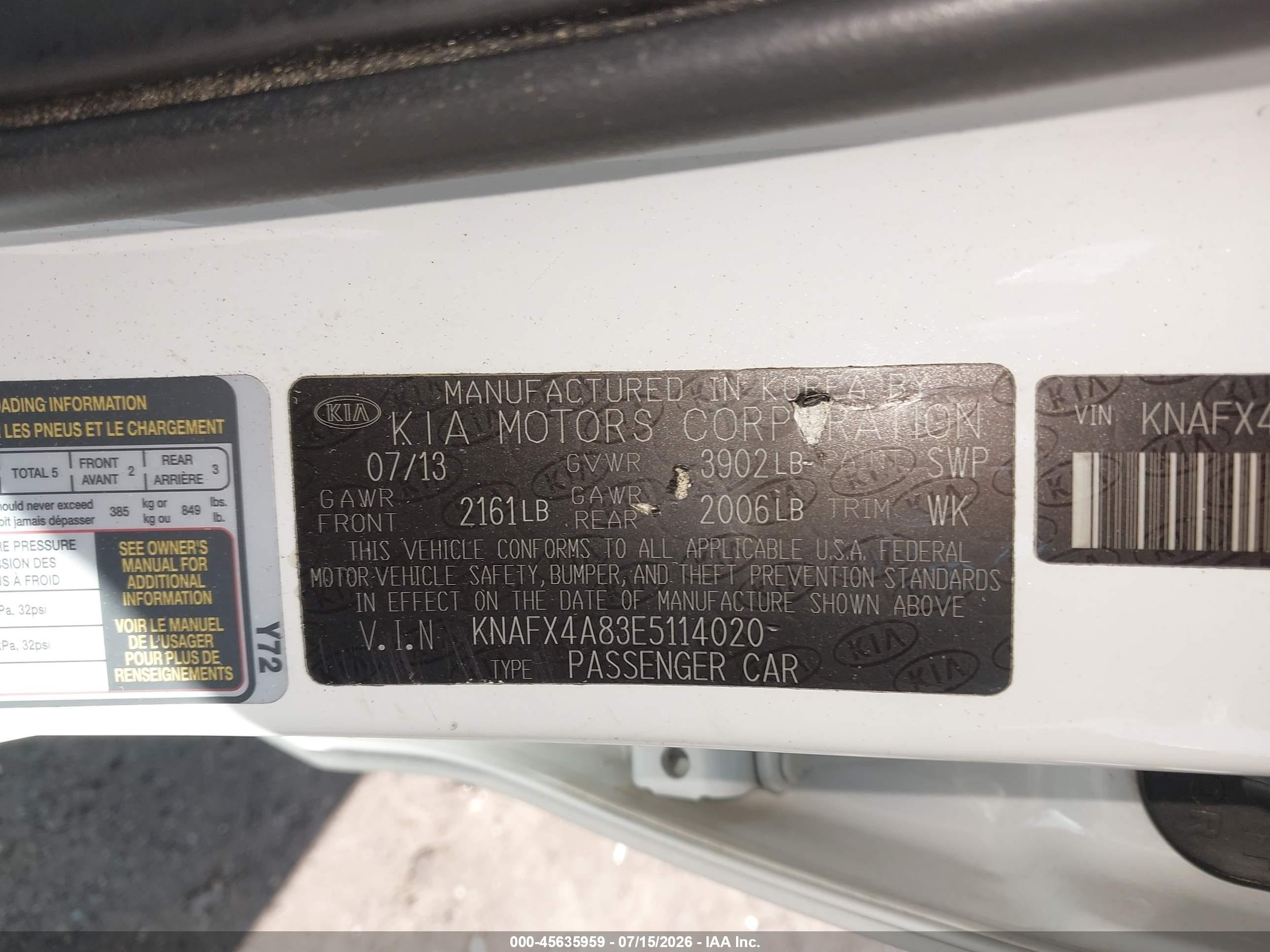 2014 Kia Forte Ex White vin: KNAFX4A83E5114020