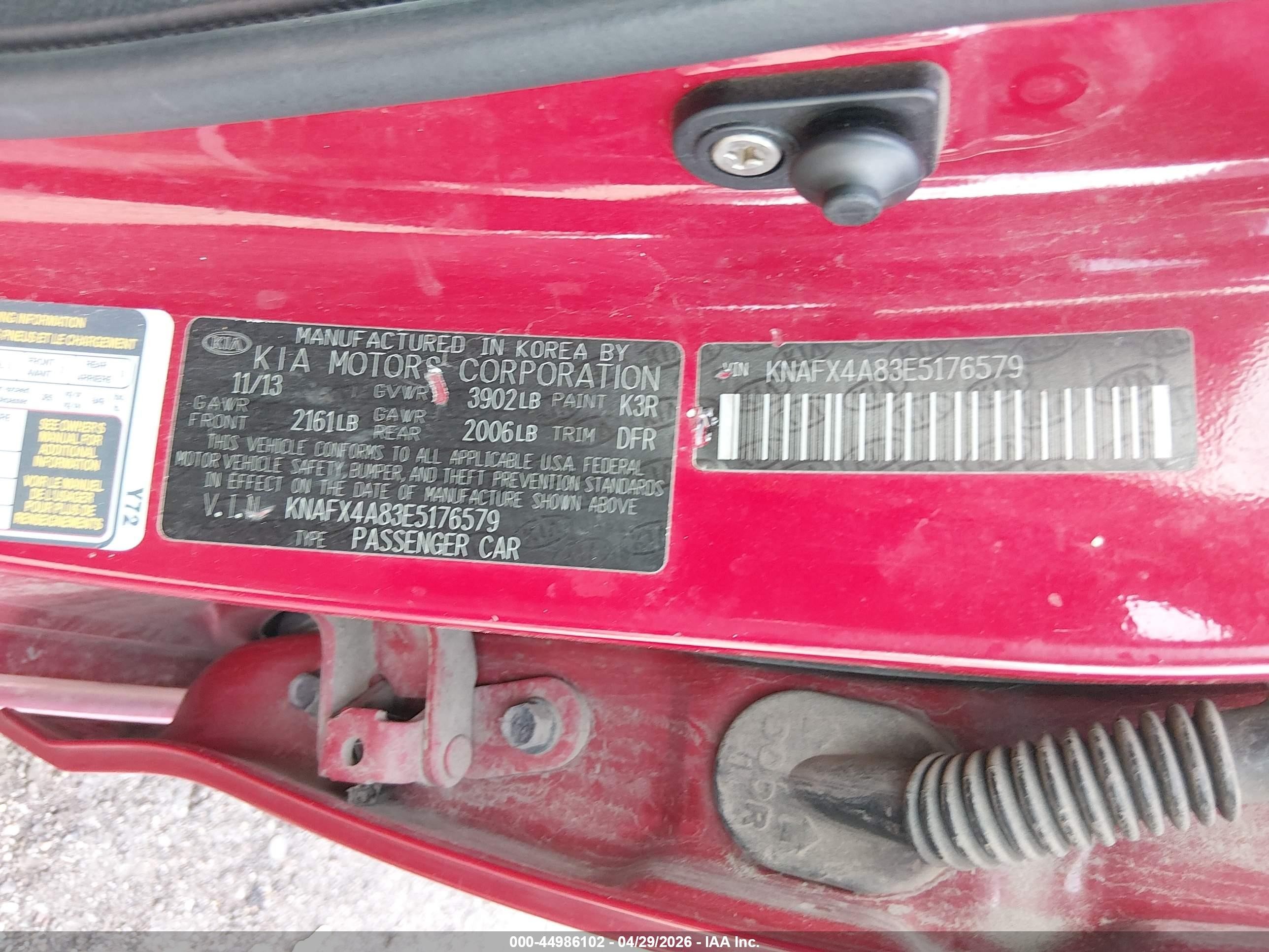 2014 Kia Forte Ex Red vin: KNAFX4A83E5176579