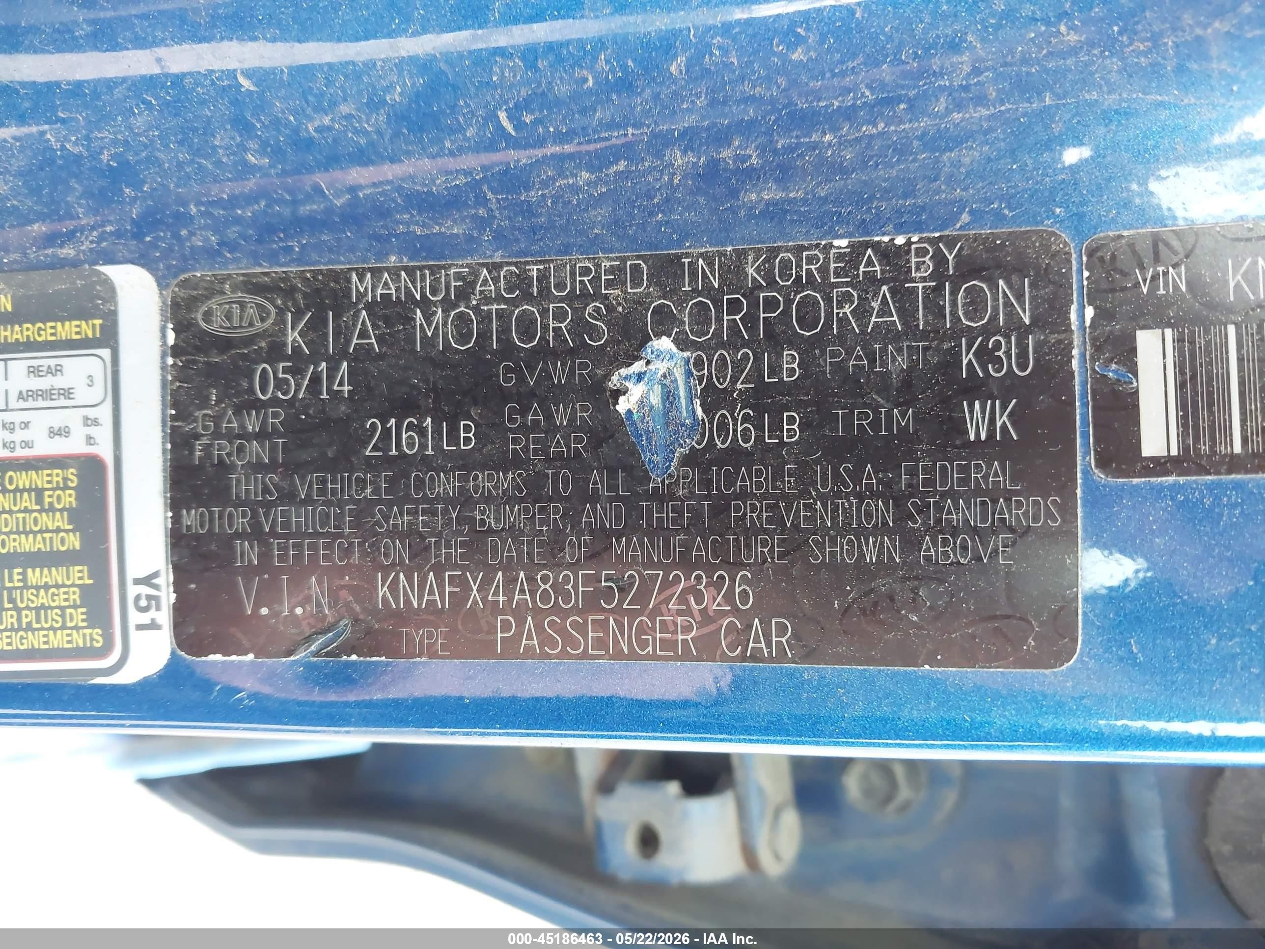 2015 Kia Forte Ex Blue vin: KNAFX4A83F5272326
