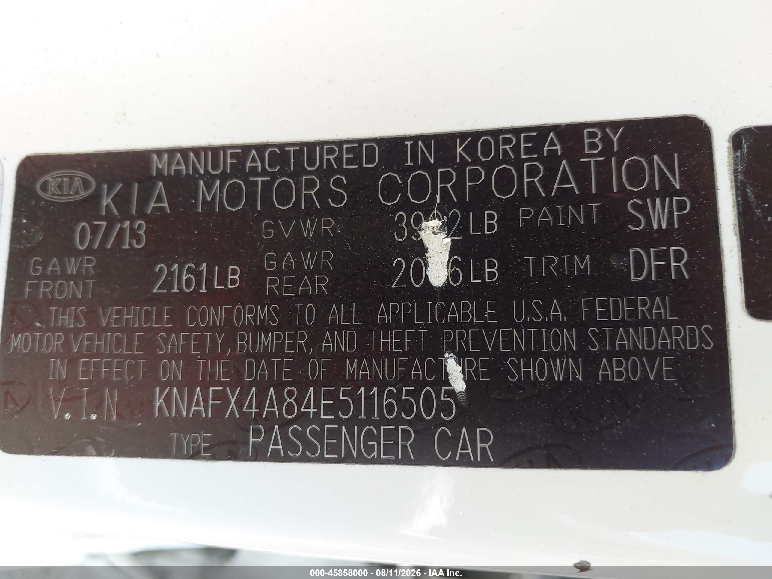 2014 Kia Forte Ex White vin: KNAFX4A84E5116505
