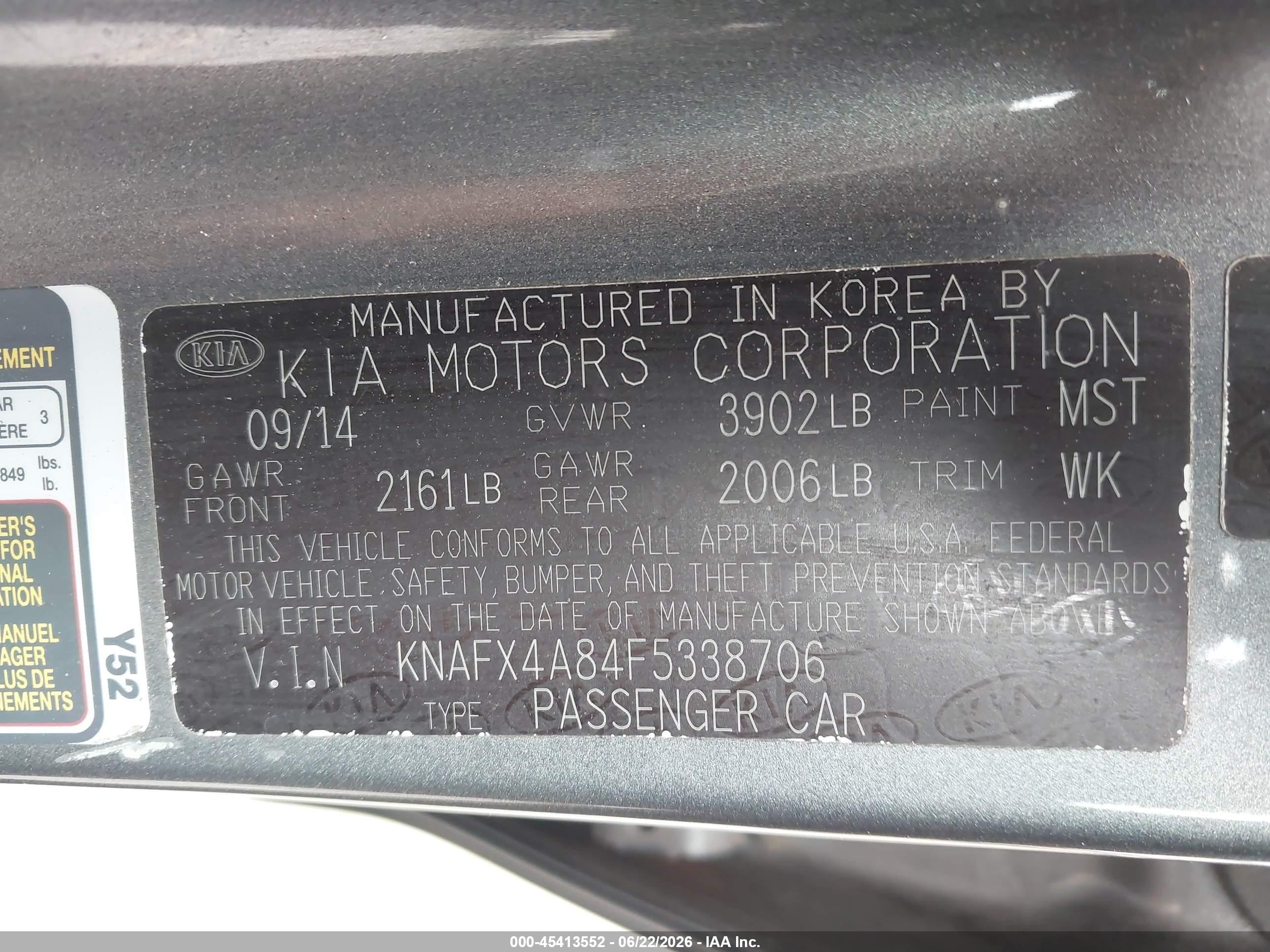 2015 Kia Forte Ex Gray vin: KNAFX4A84F5338706