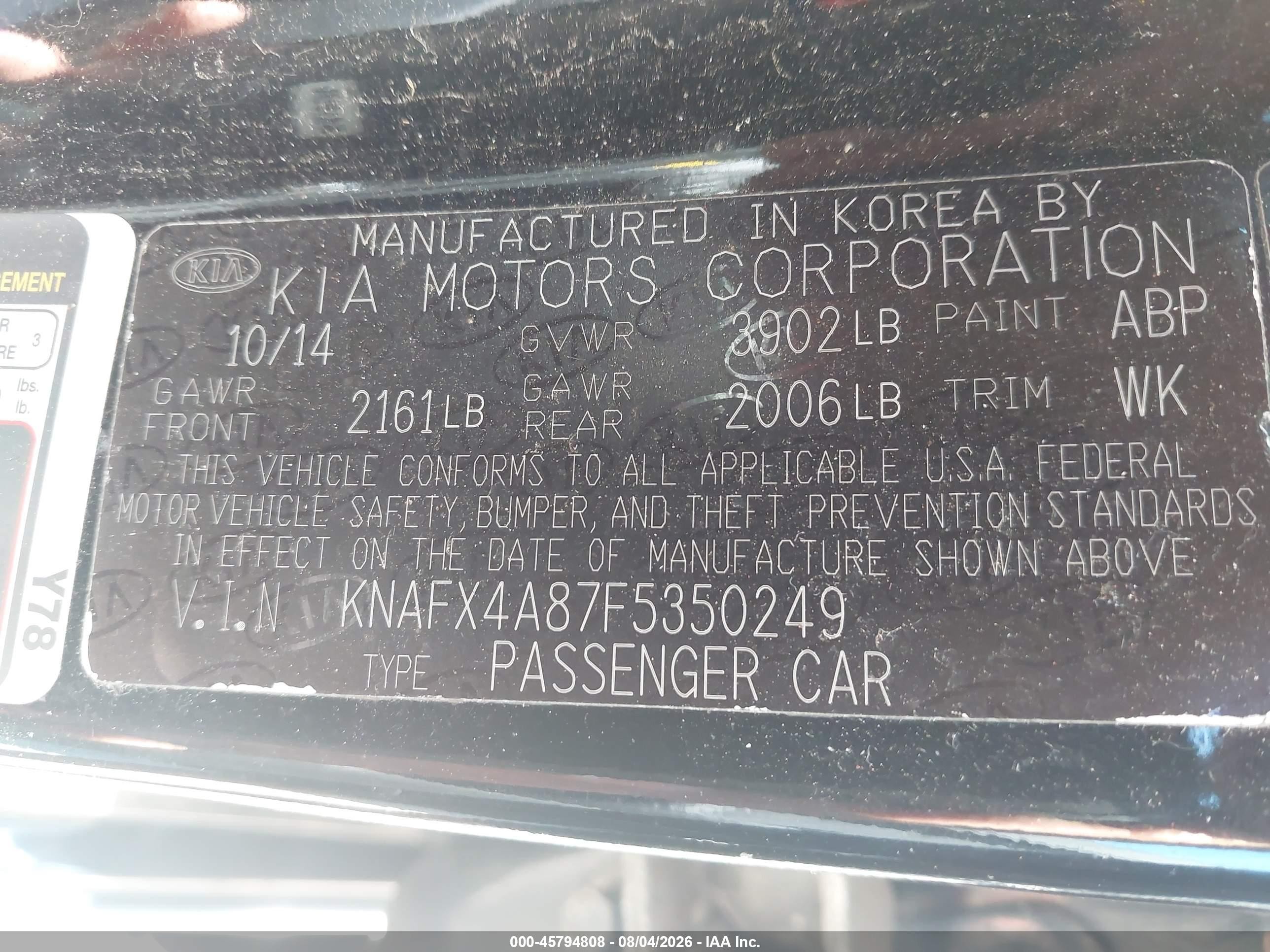 2015 Kia Forte Ex Black vin: KNAFX4A87F5350249