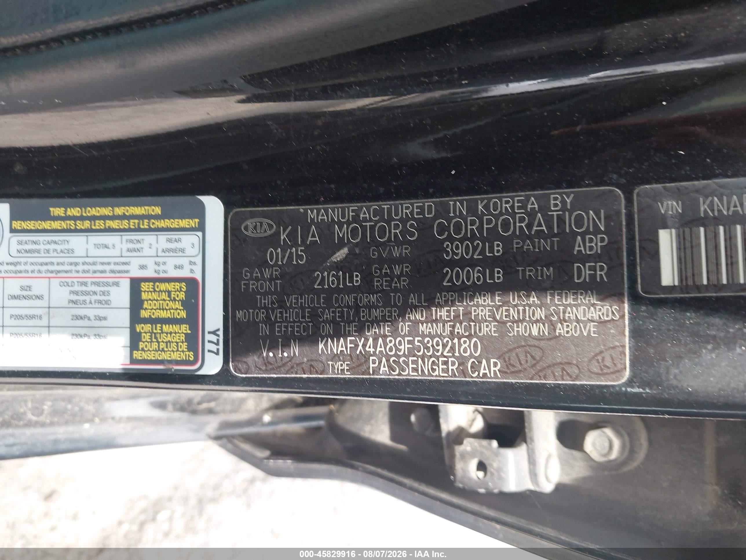 2015 Kia Forte Ex Black vin: KNAFX4A89F5392180