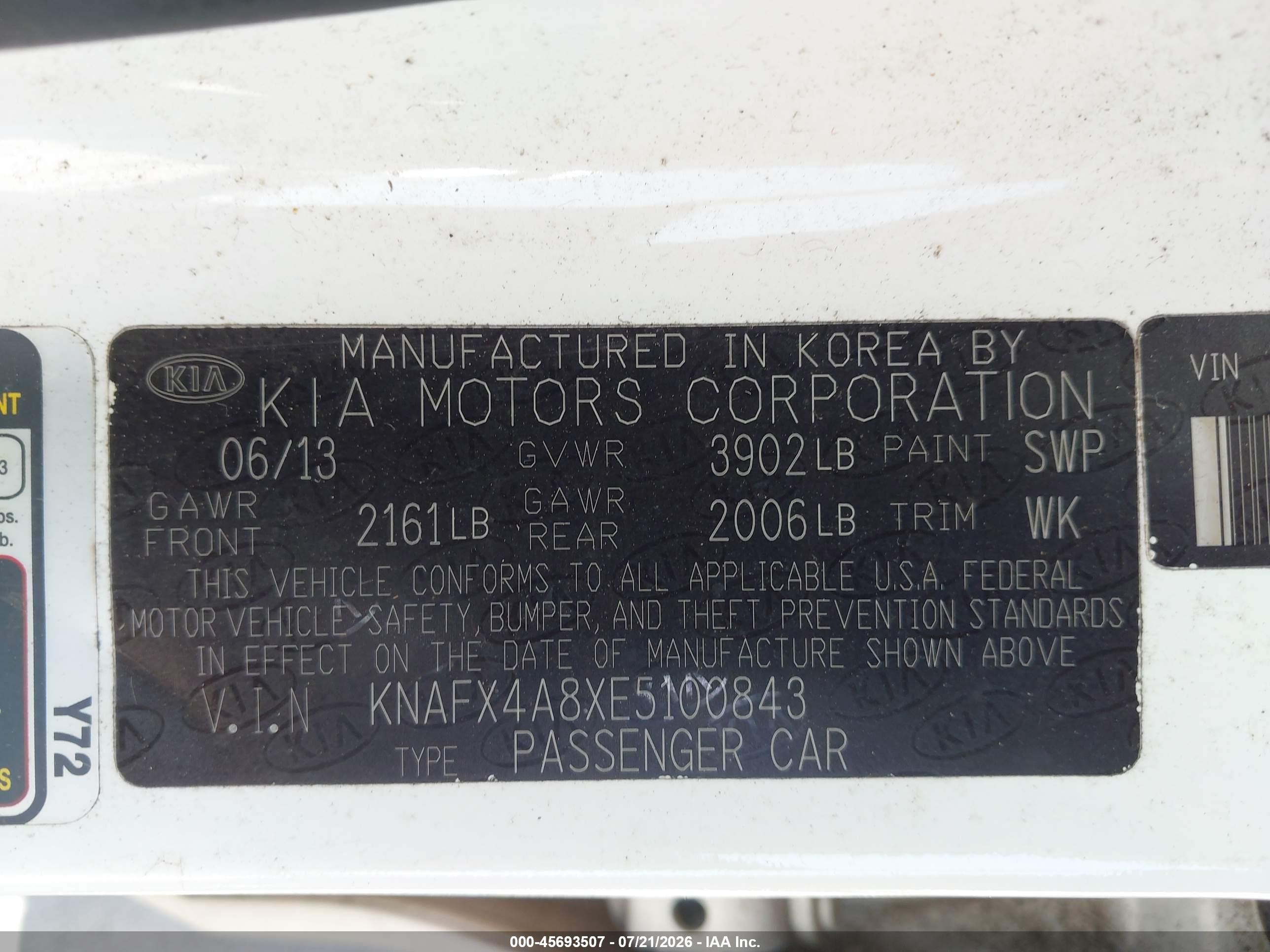 2014 Kia Forte Ex White vin: KNAFX4A8XE5100843