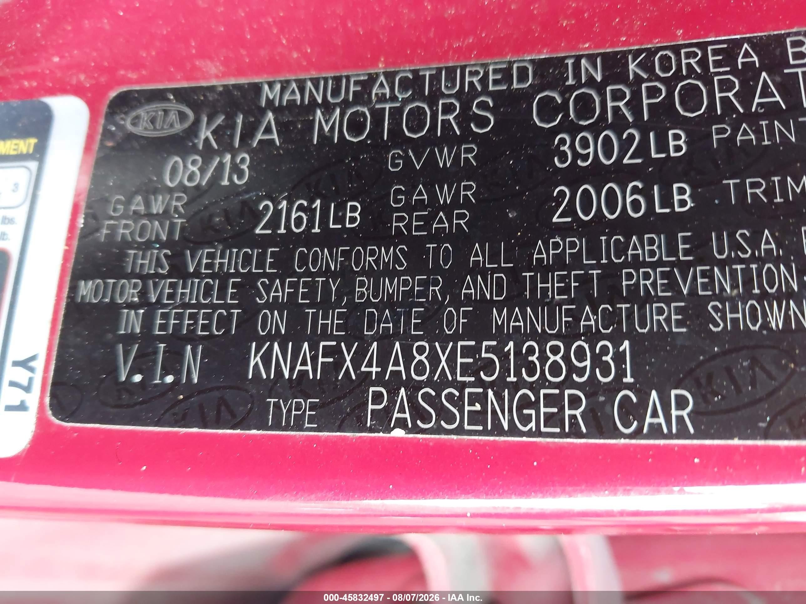 2014 Kia Forte Ex Red vin: KNAFX4A8XE5138931