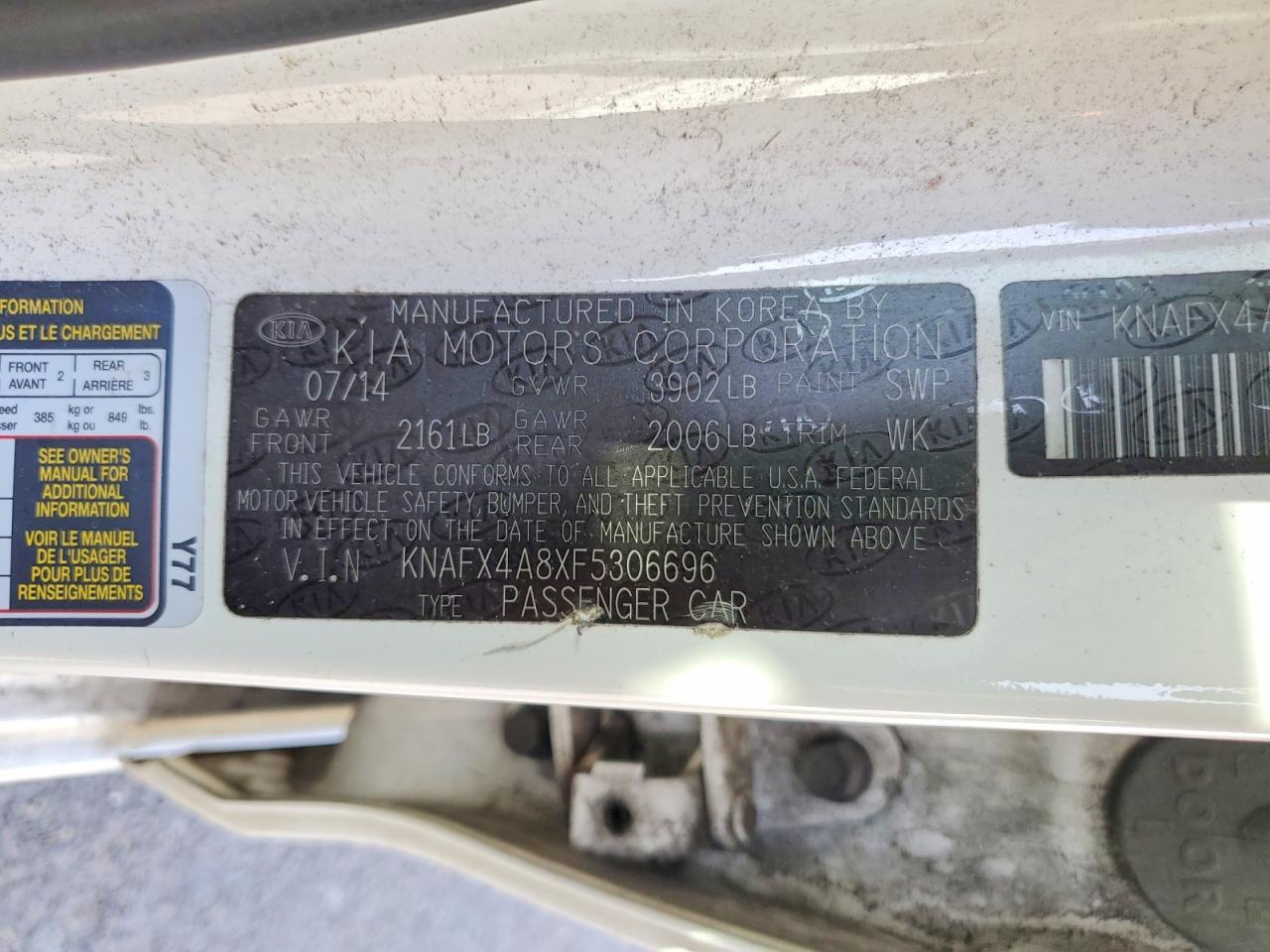 2015 Kia Forte Ex Белый vin: KNAFX4A8XF5306696