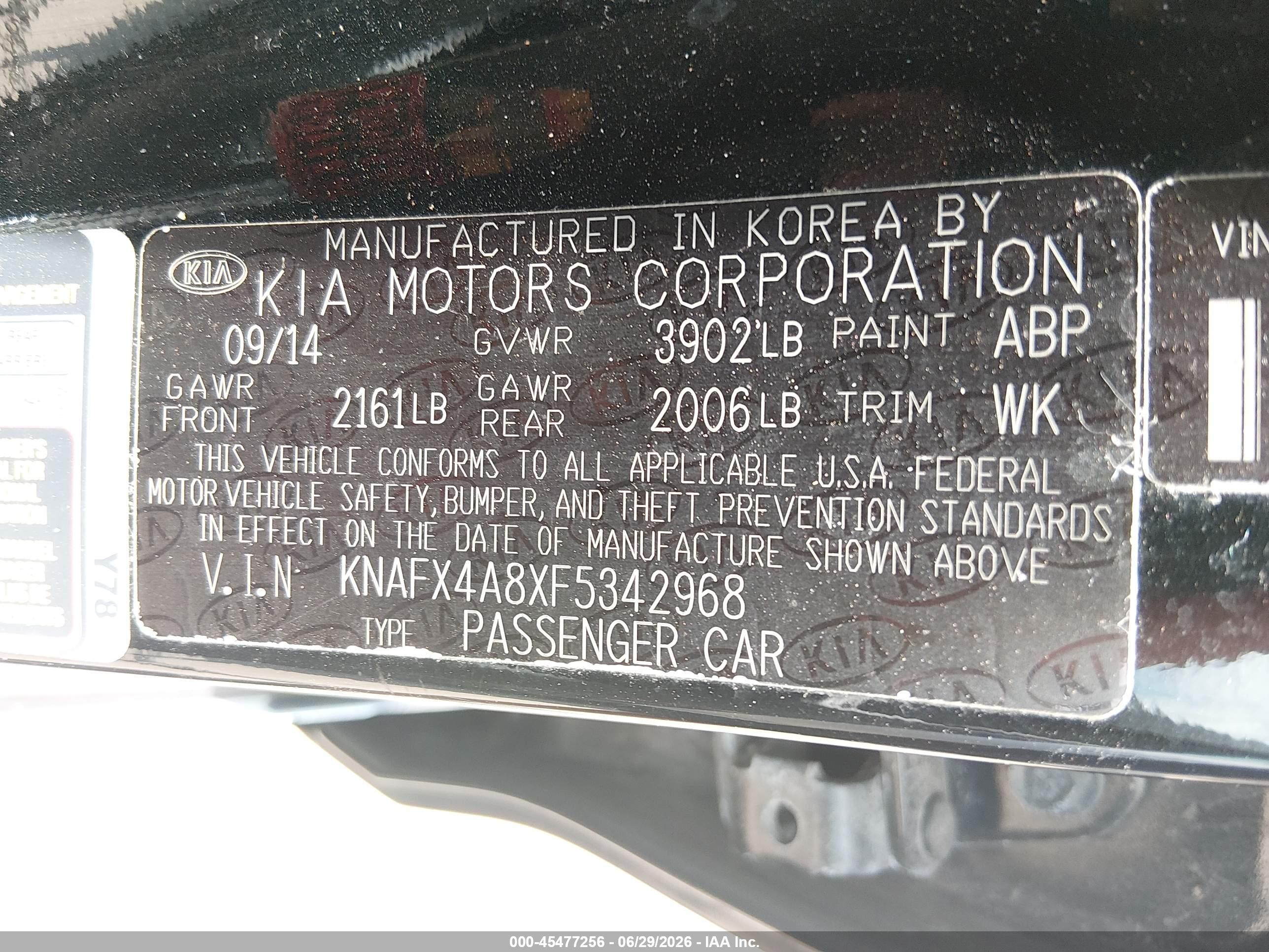 2015 Kia Forte Ex Black vin: KNAFX4A8XF5342968