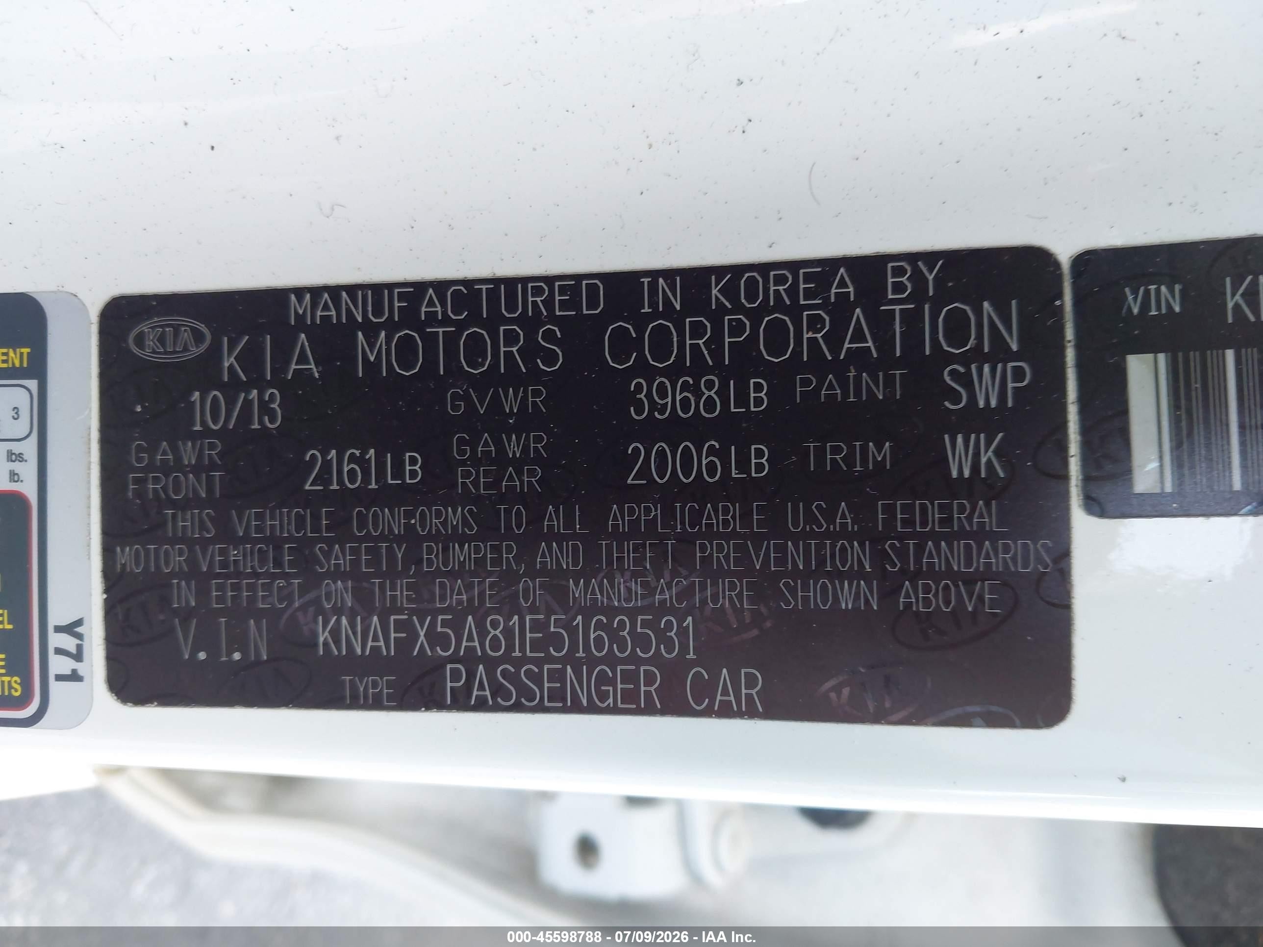 2014 Kia Forte Ex White vin: KNAFX5A81E5163531