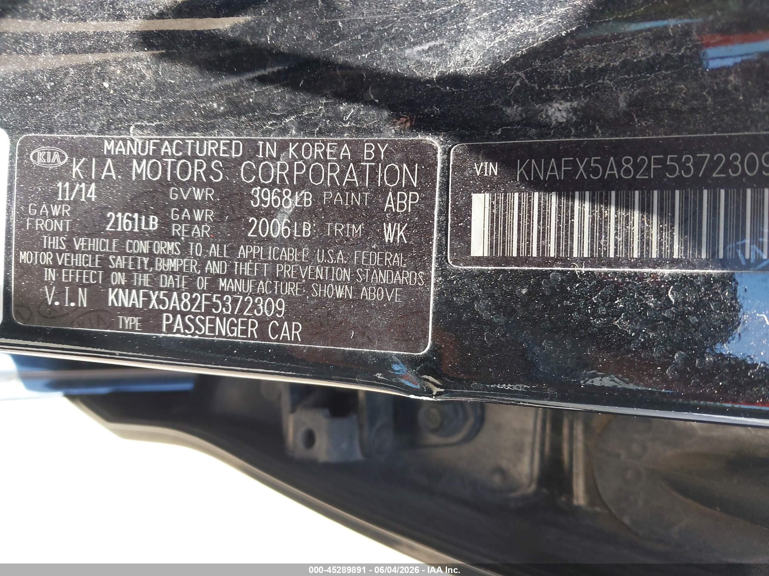 2015 Kia Forte Ex Black vin: KNAFX5A82F5372309