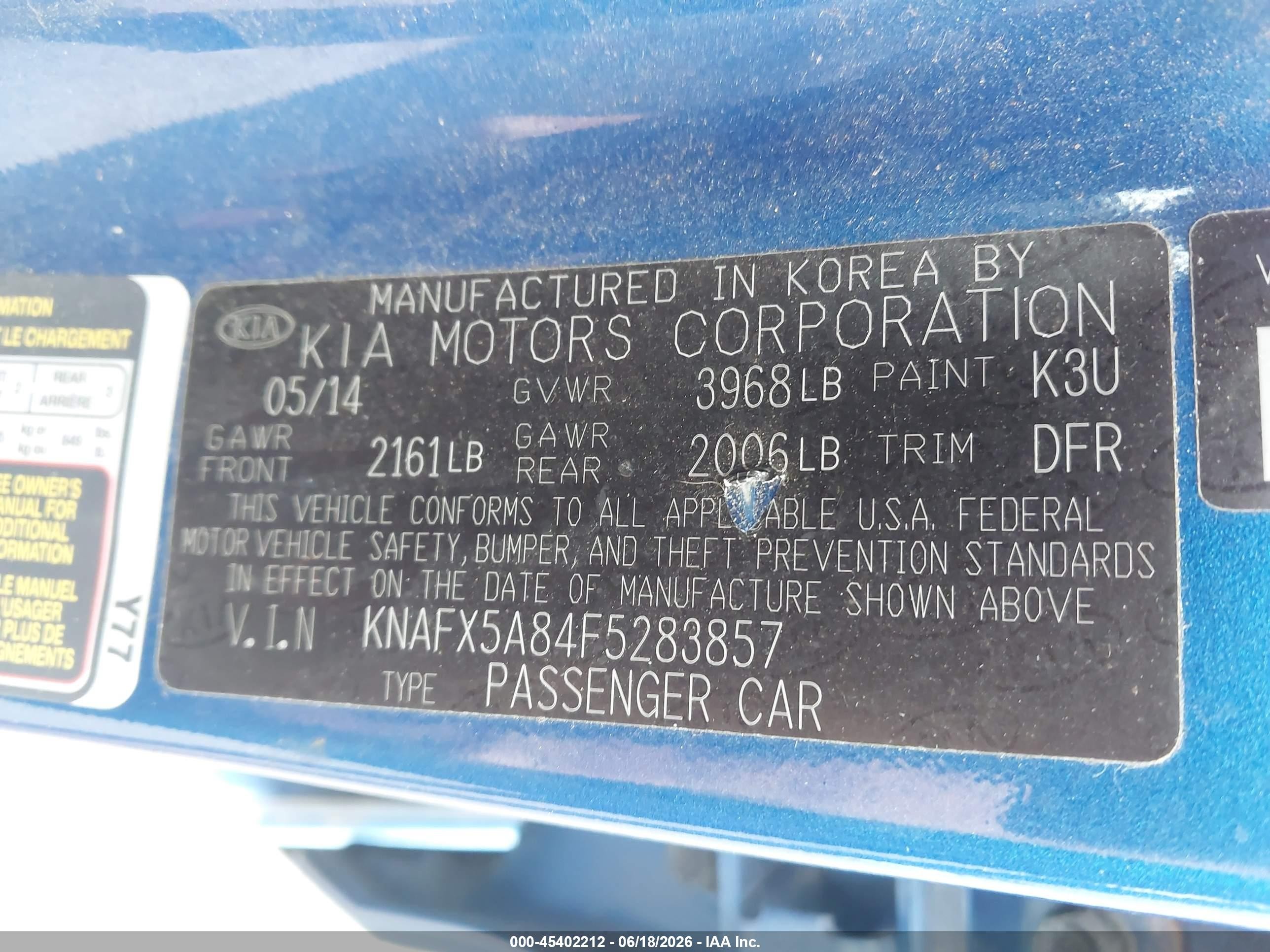 2015 Kia Forte Ex Blue vin: KNAFX5A84F5283857