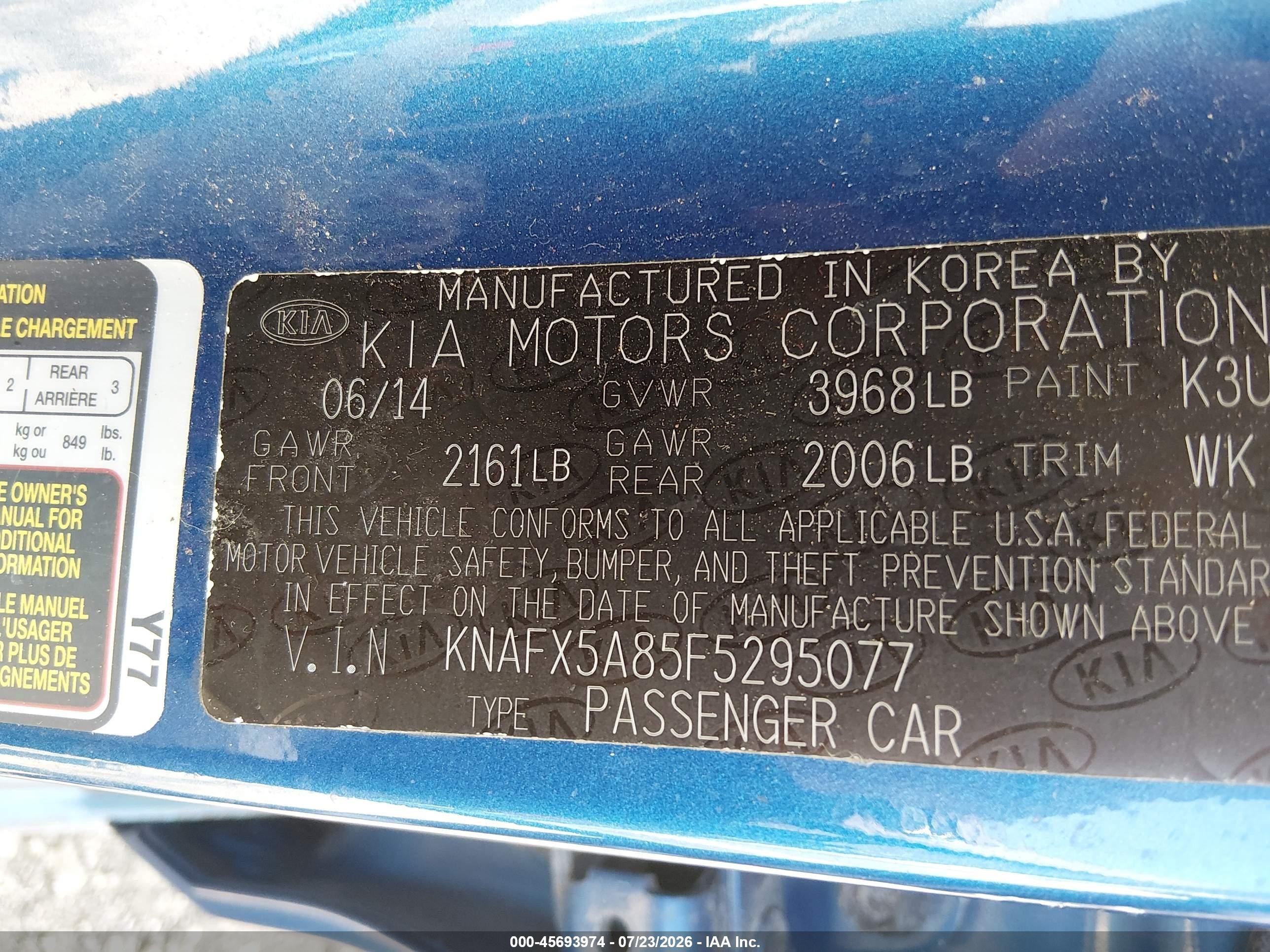 2015 Kia Forte Ex Blue vin: KNAFX5A85F5295077
