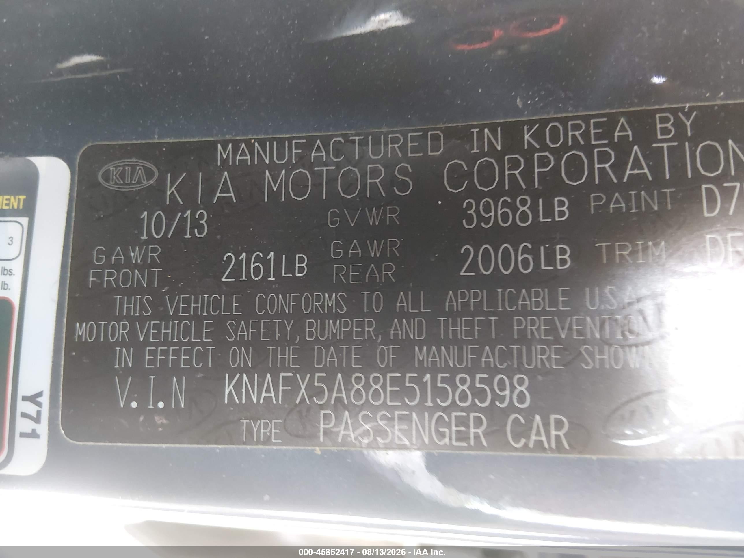 2014 Kia Forte Ex Blue vin: KNAFX5A88E5158598