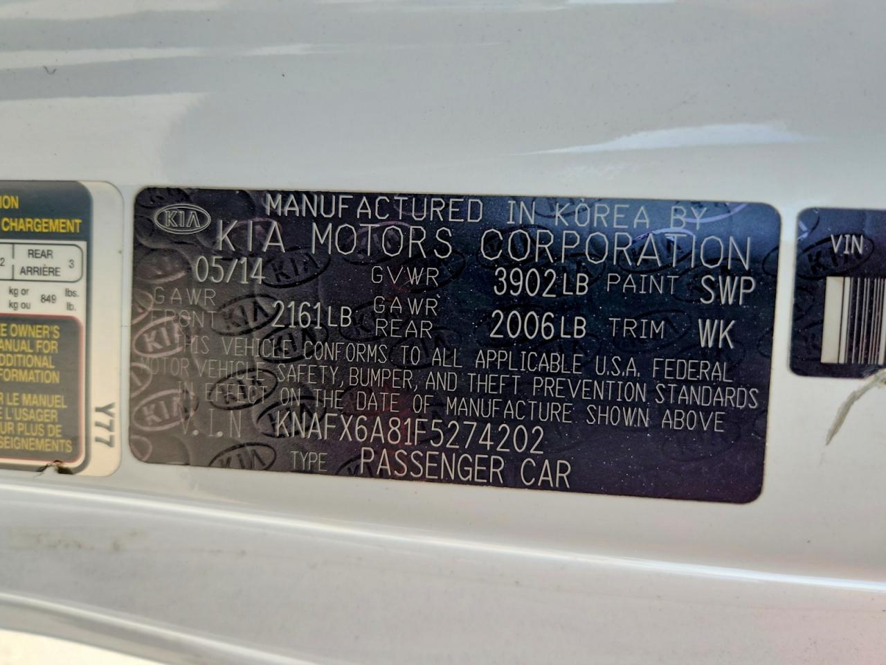 2015 Kia Forte Ex White vin: KNAFX6A81F5274202
