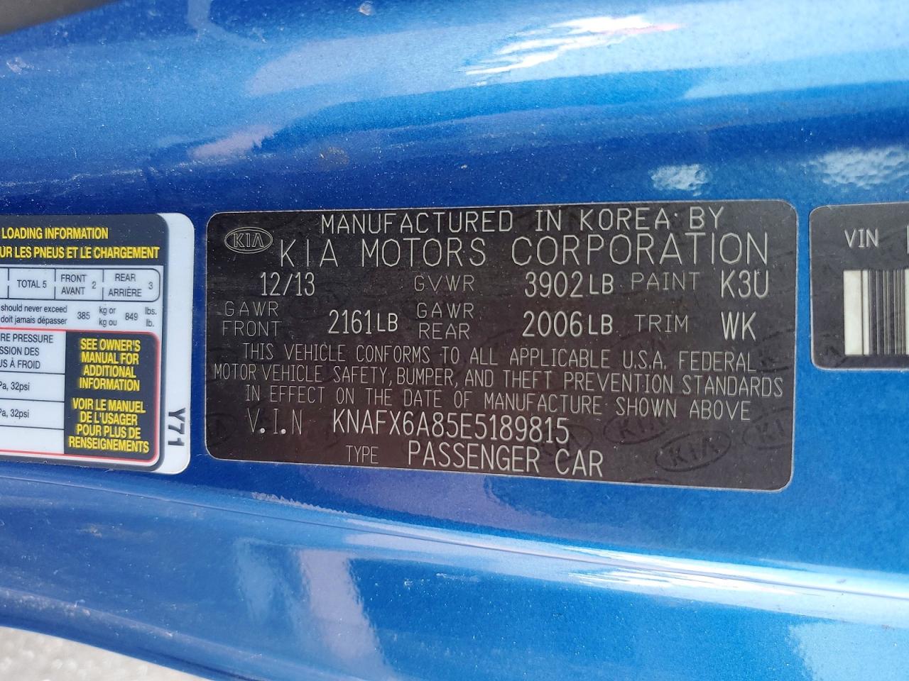 2014 Kia Forte Koup Ex Blue vin: KNAFX6A85E5189815