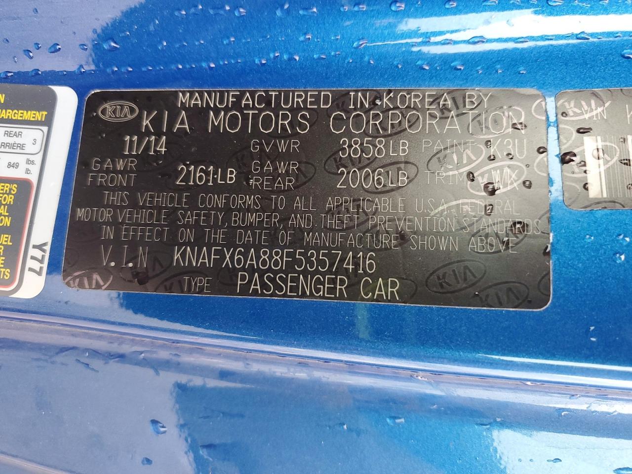 2015 Kia Forte Ex Blue vin: KNAFX6A88F5357416