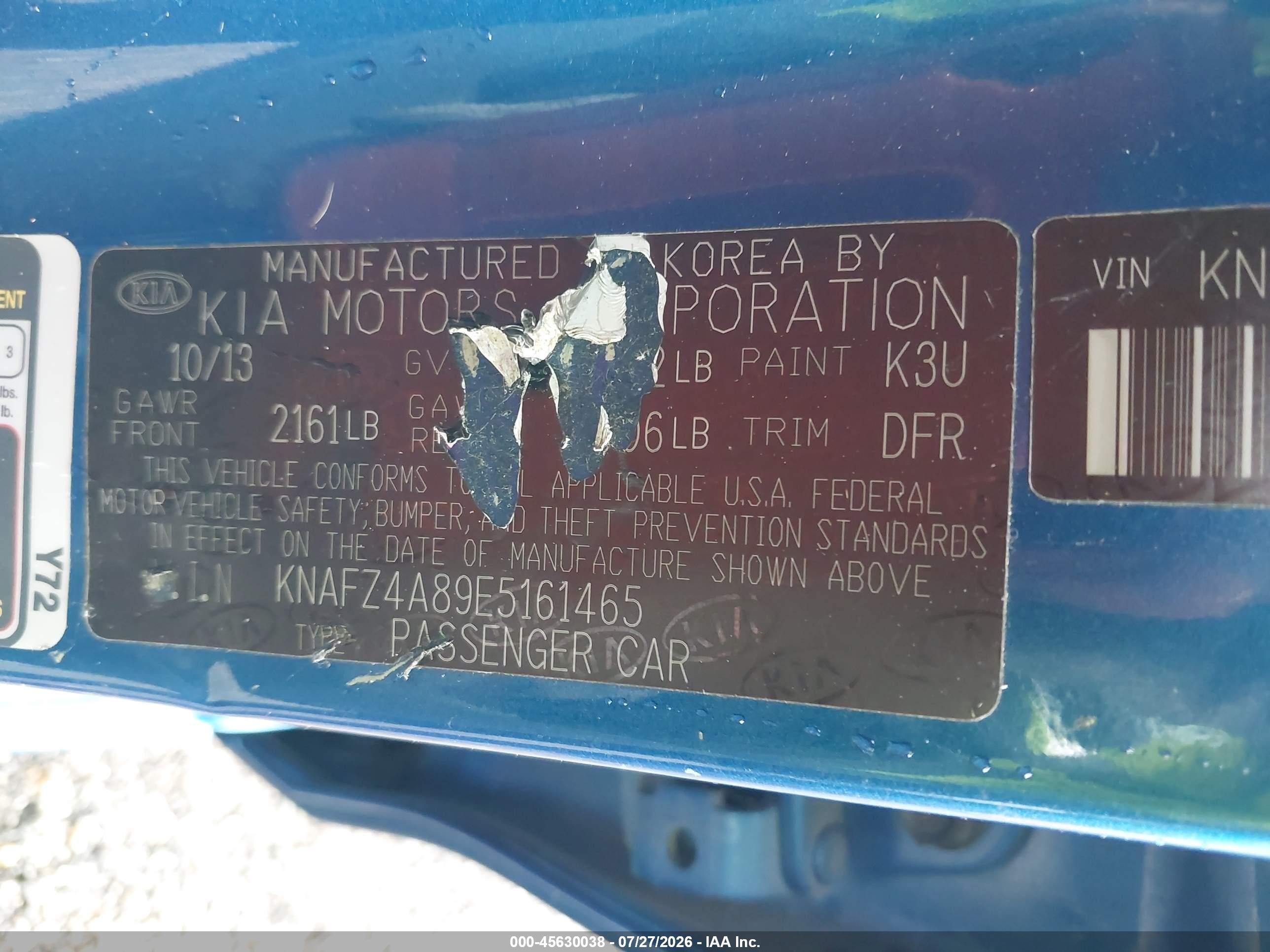 2014 Kia Forte Ex Blue vin: KNAFZ4A89E5161465