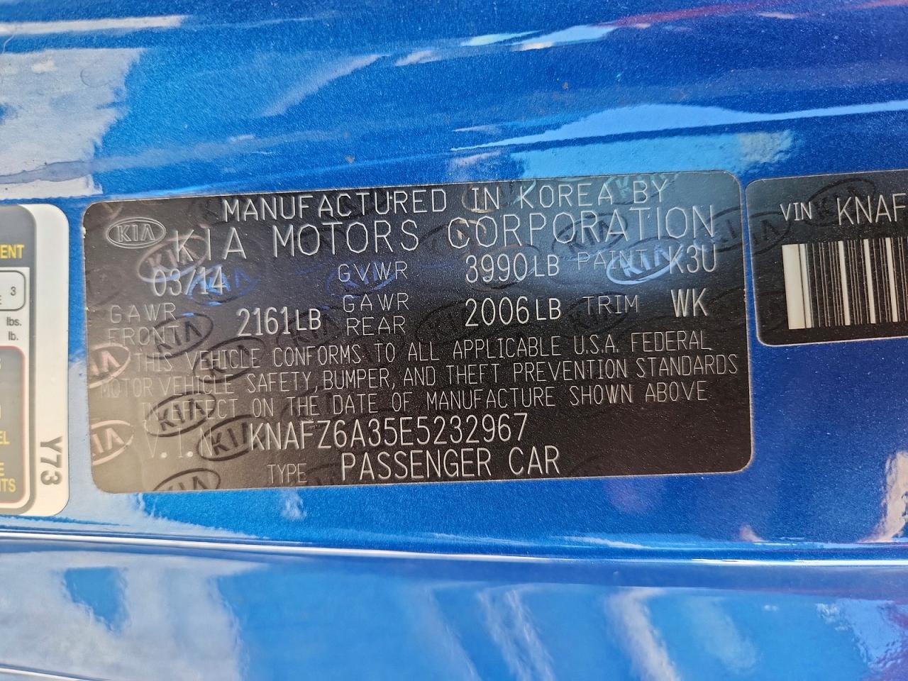 2014 Kia Forte Sx Blue vin: KNAFZ6A35E5232967