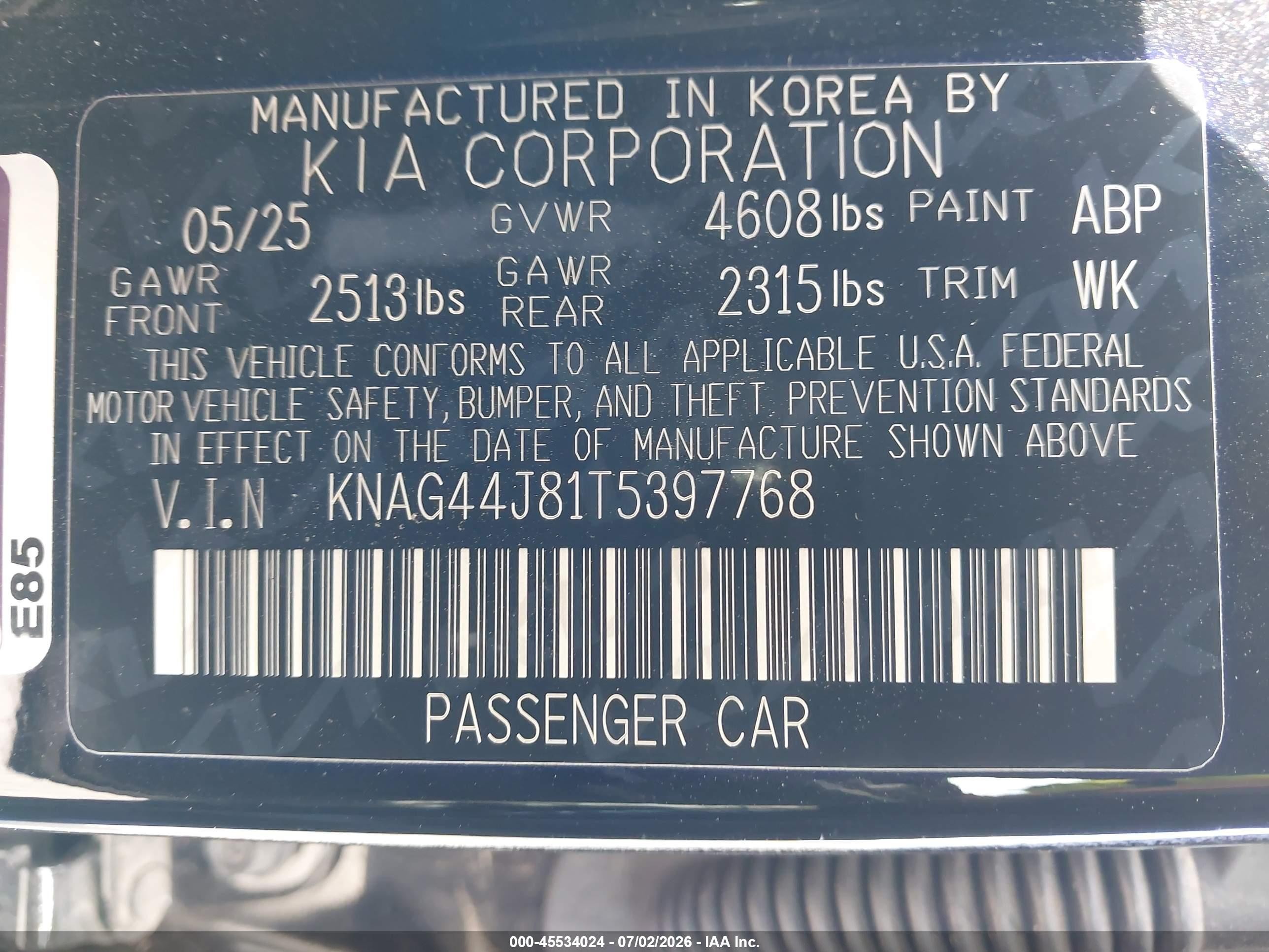 2026 Kia K5 Gt Black vin: KNAG44J81T5397768