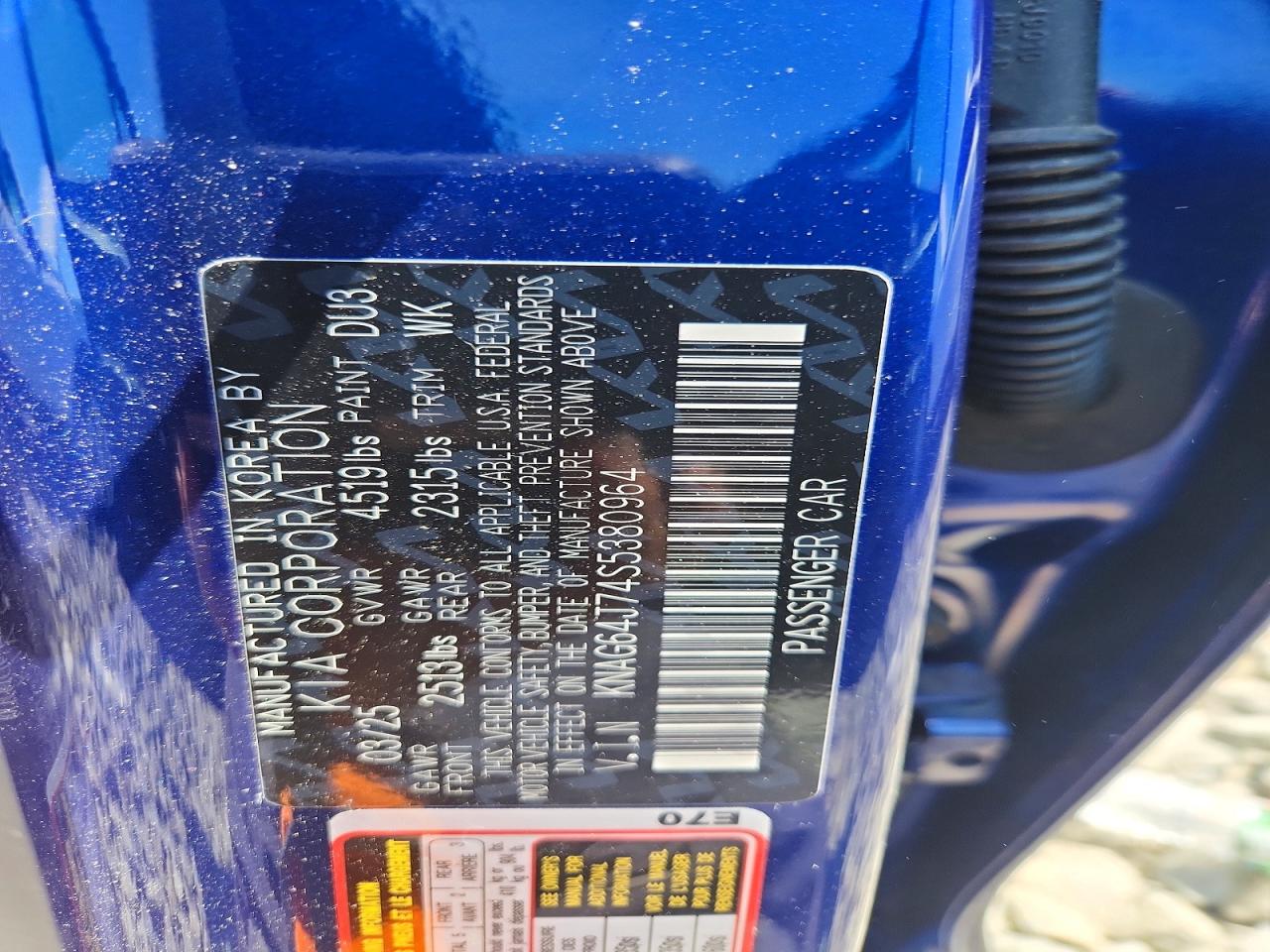 2025 Kia K5 Gt Line Blue vin: KNAG64J74S5380964