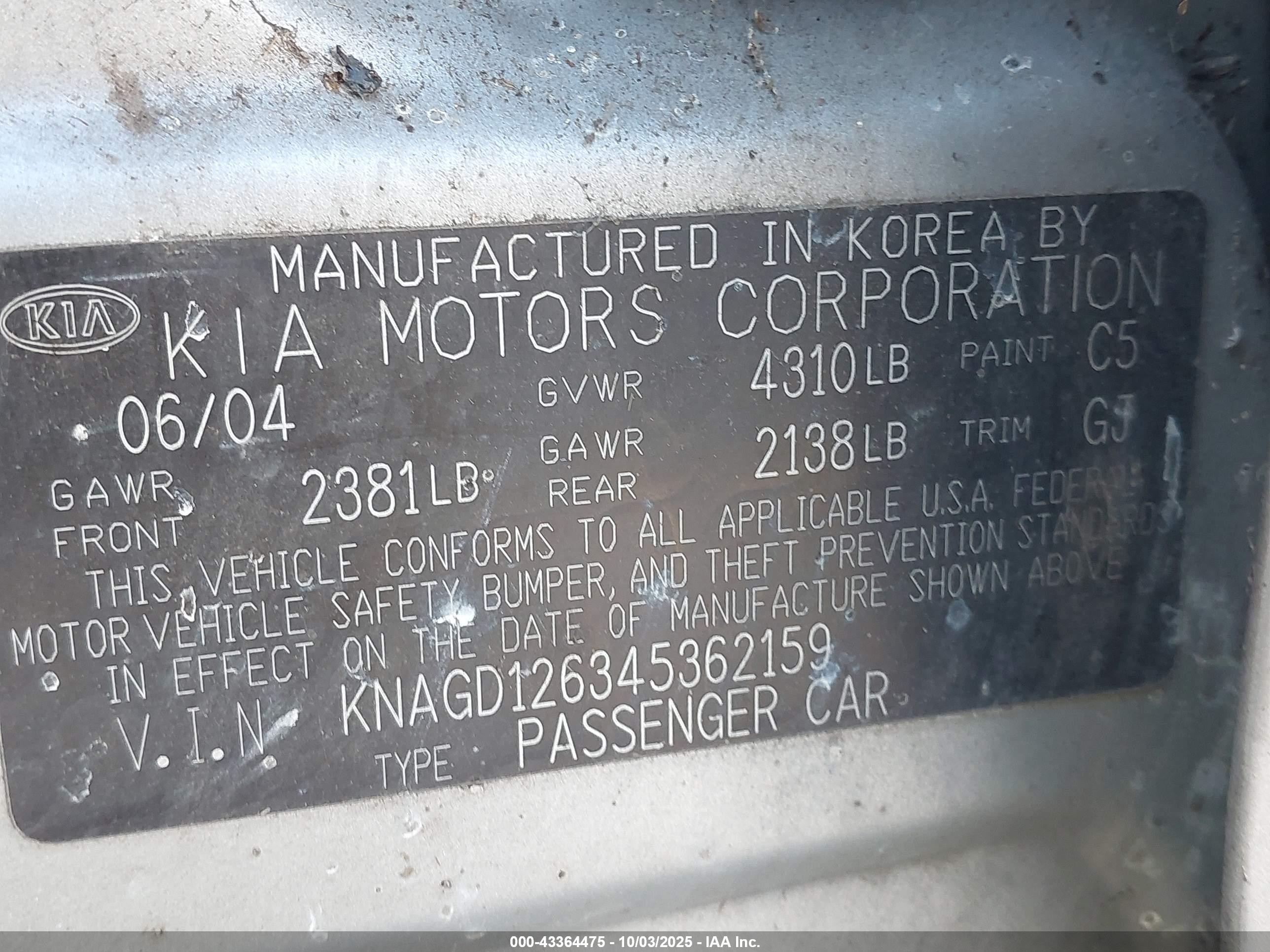2004 Kia Optima Ex/lx Silver vin: KNAGD126345362159