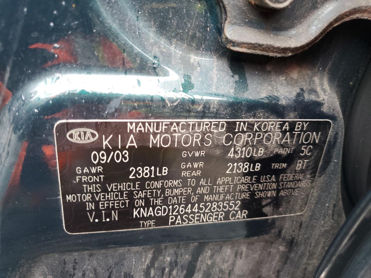 2004 Kia Optima Lx Зеленый vin: KNAGD126445283552