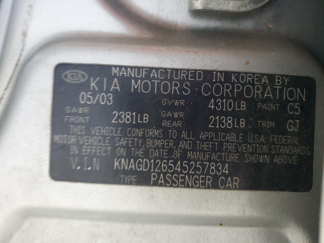 2004 Kia Optima Lx Silver vin: KNAGD126545257834
