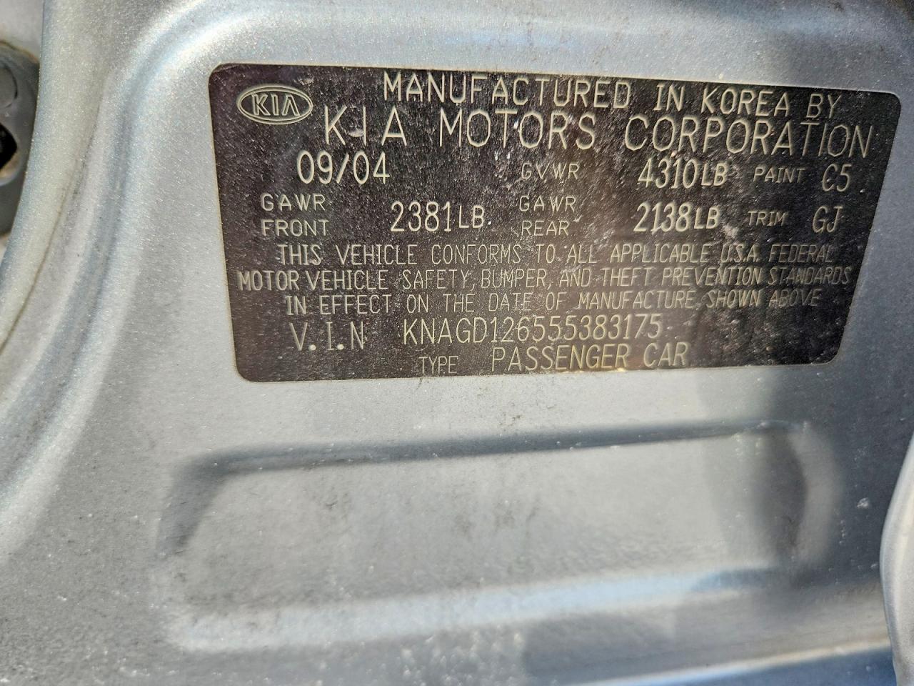 2005 Kia Optima Lx Silver vin: KNAGD126555383175