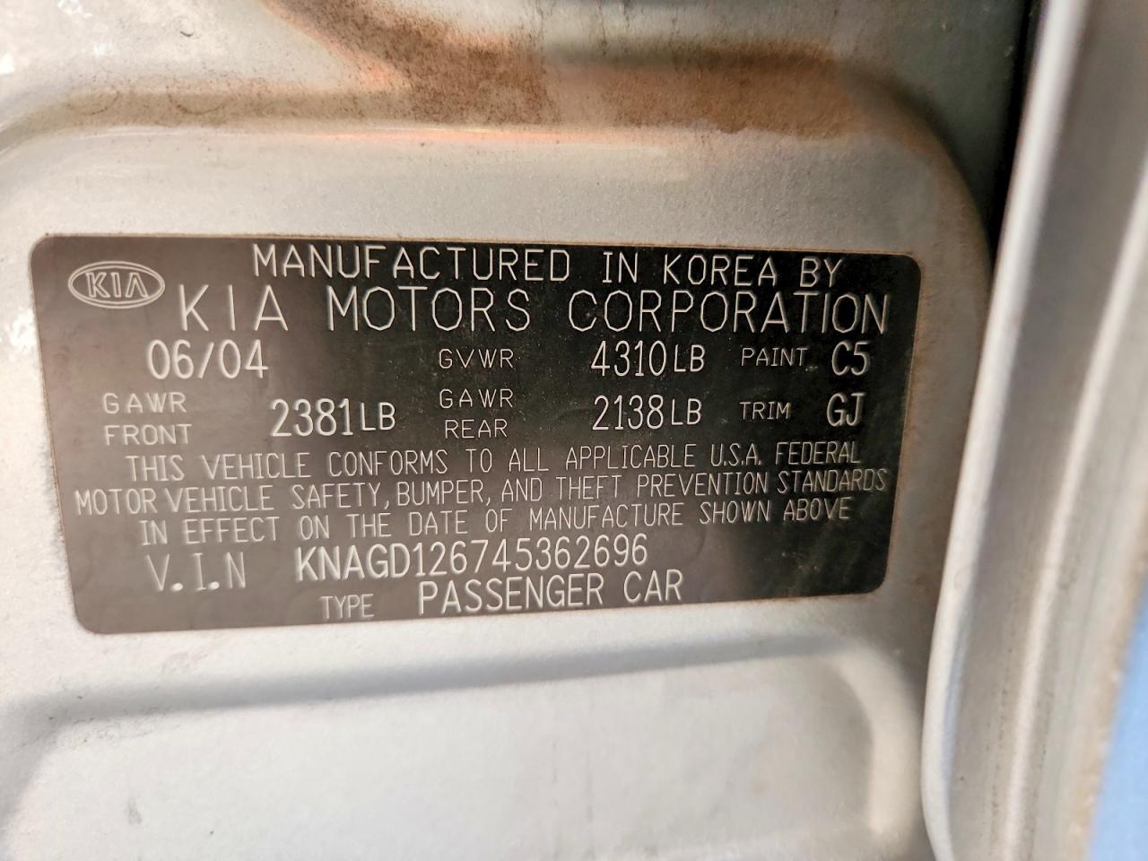 2004 Kia Optima Lx Silver vin: KNAGD126745362696