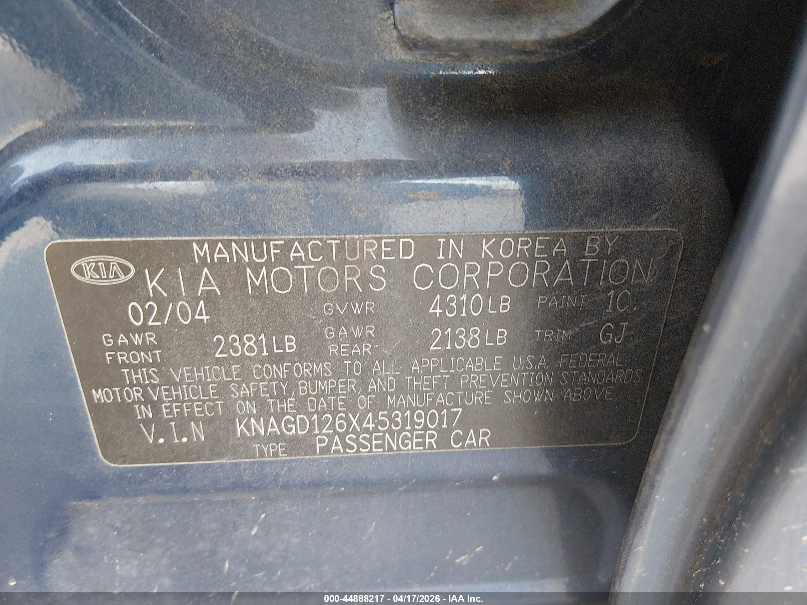 2004 Kia Optima Ex/lx Синий vin: KNAGD126X45319017