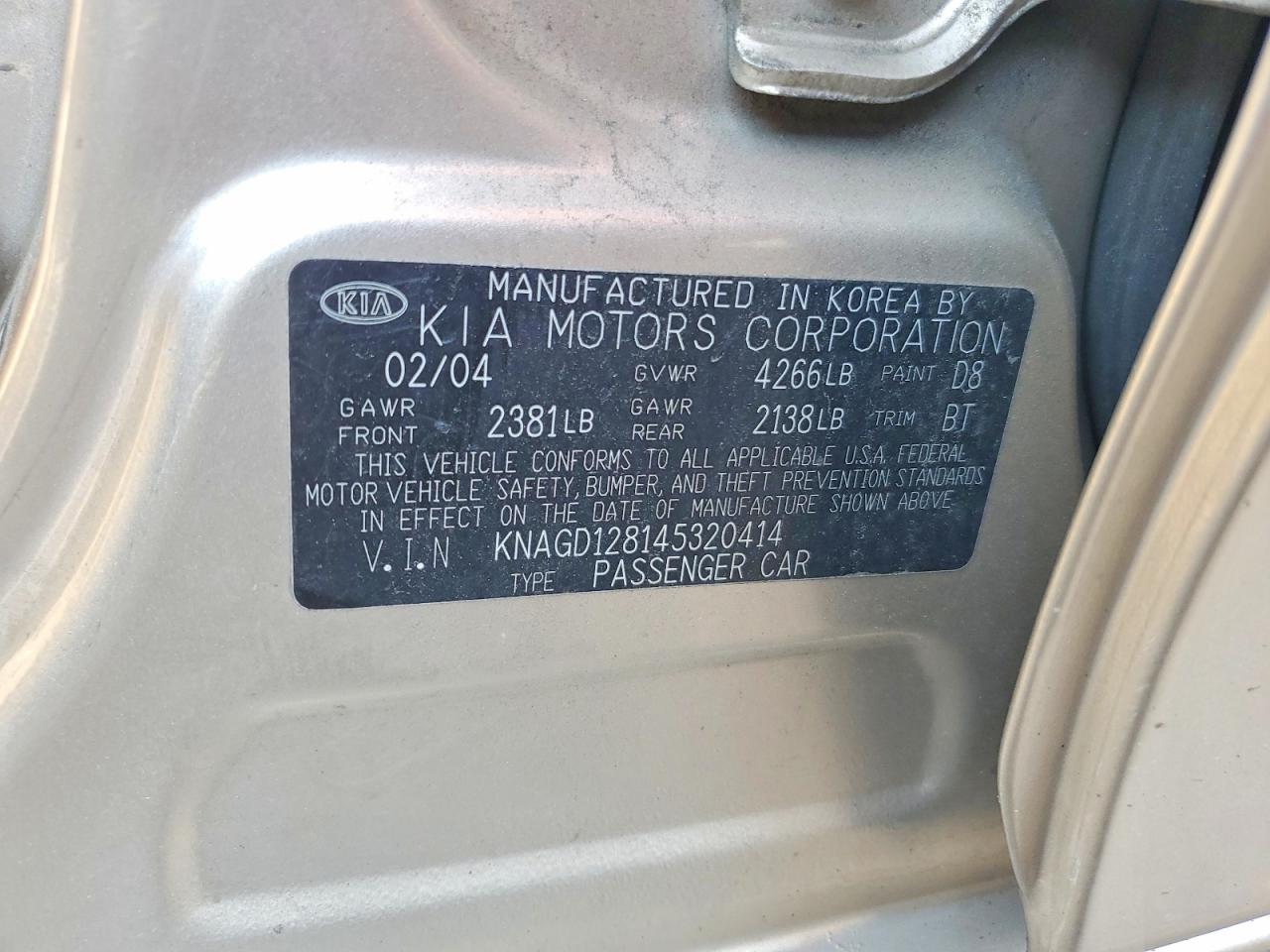 2004 Kia Optima Lx V6 Silver vin: KNAGD128145320414