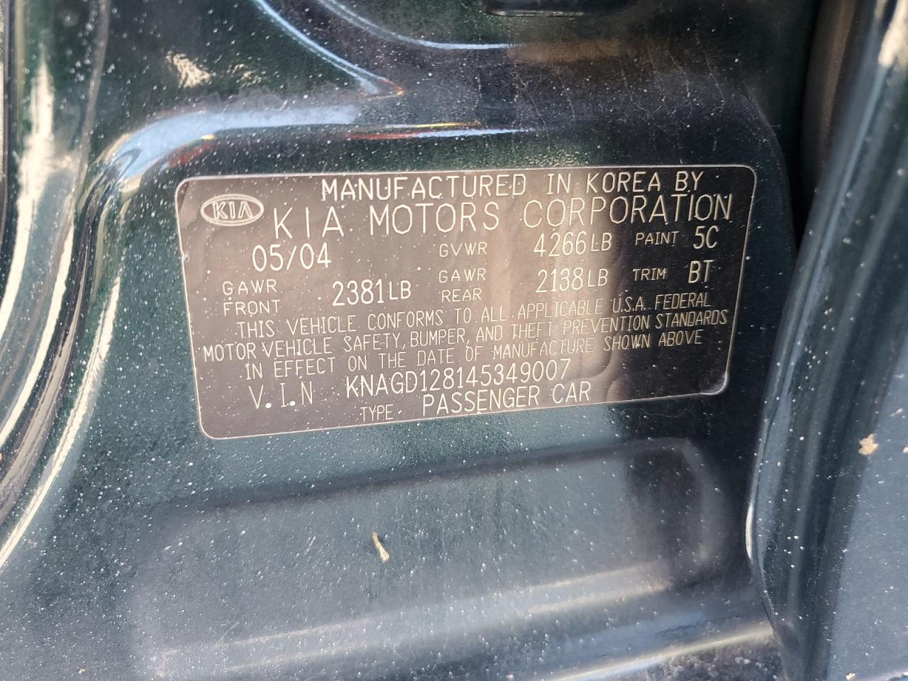 2004 Kia Optima Lx Green vin: KNAGD128145349007
