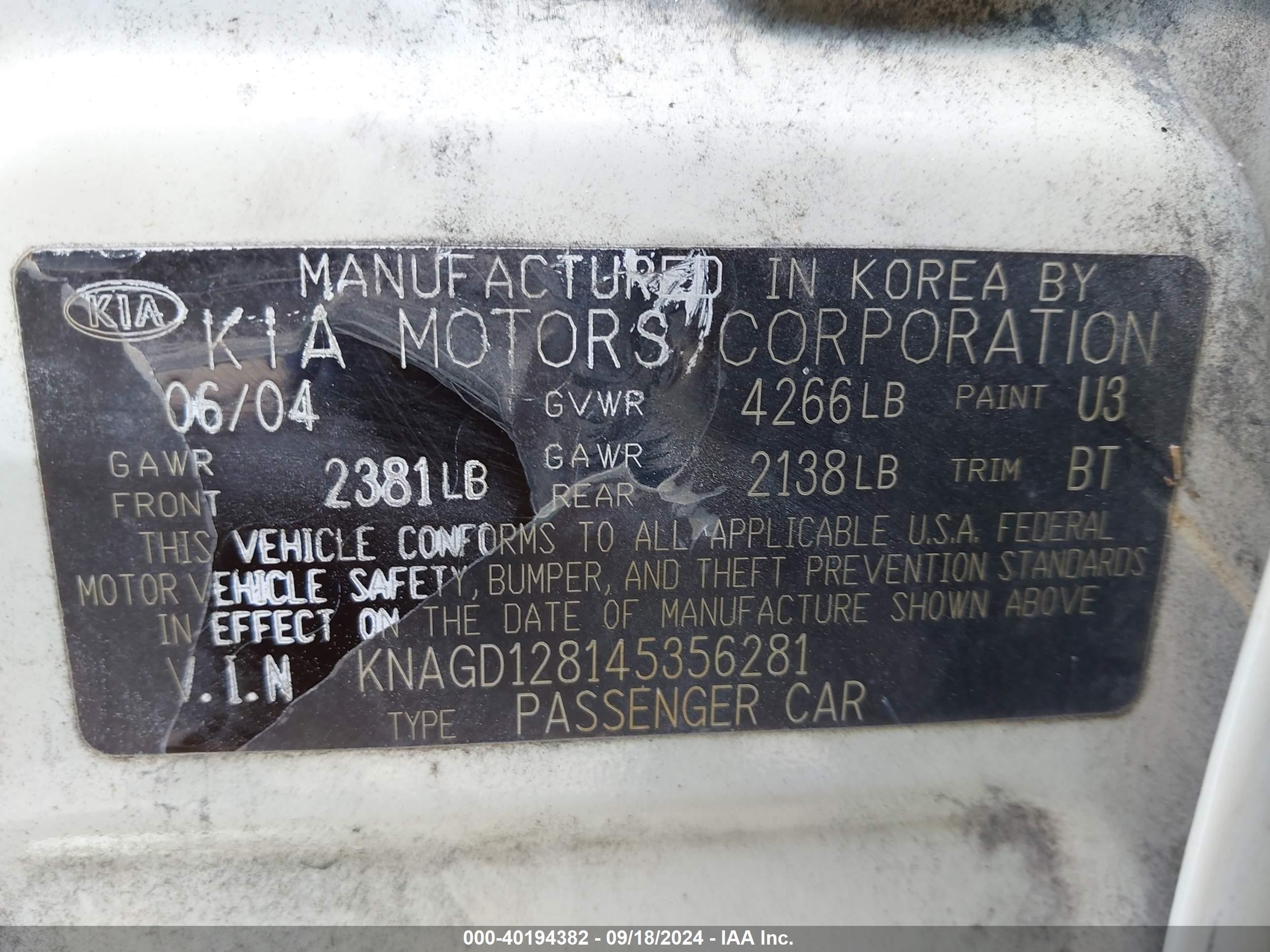 2004 Kia Optima Ex V6/lx V6 Beige vin: KNAGD128145356281