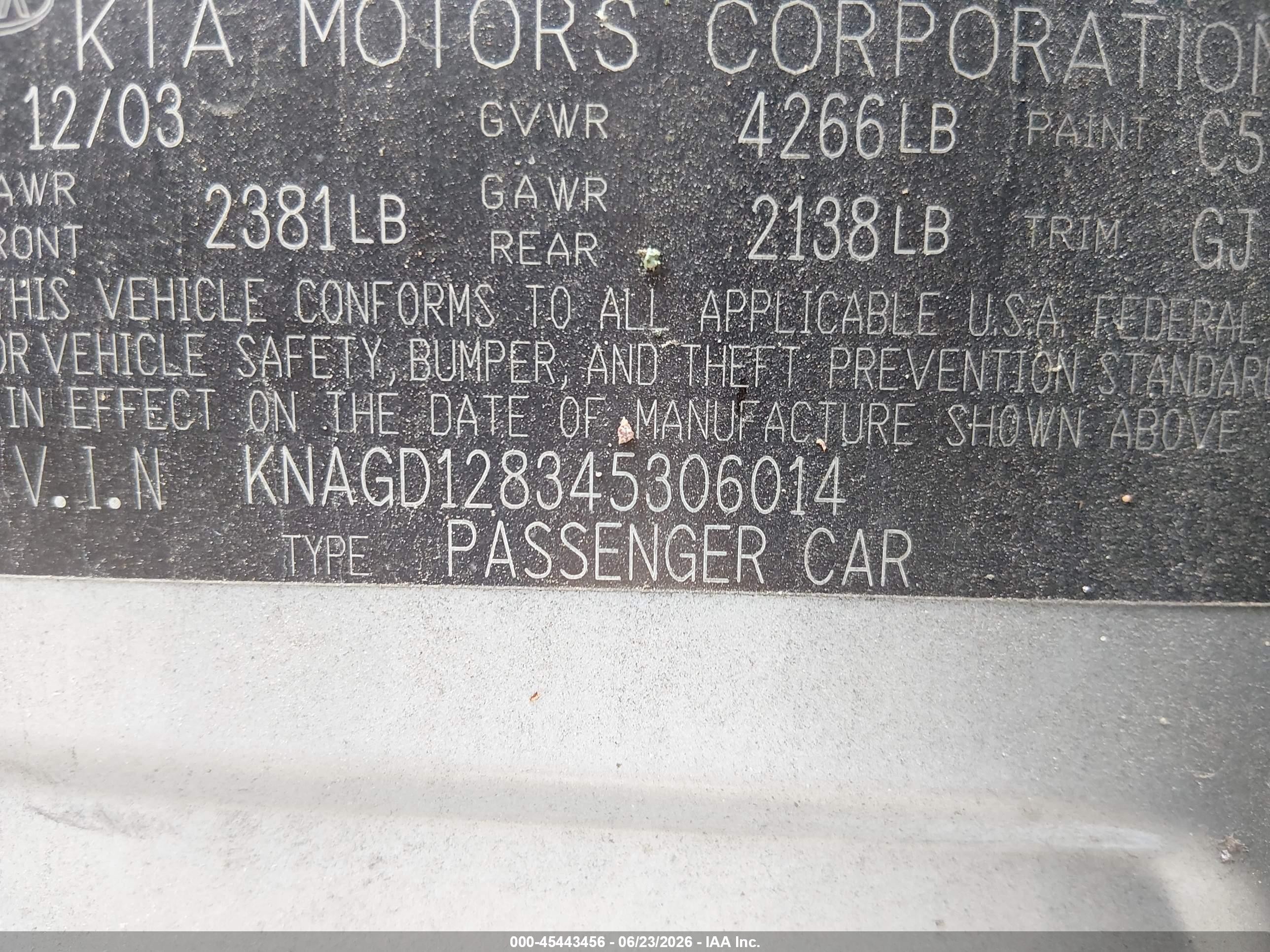 2004 Kia Optima Ex V6/lx V6 Silver vin: KNAGD128345306014