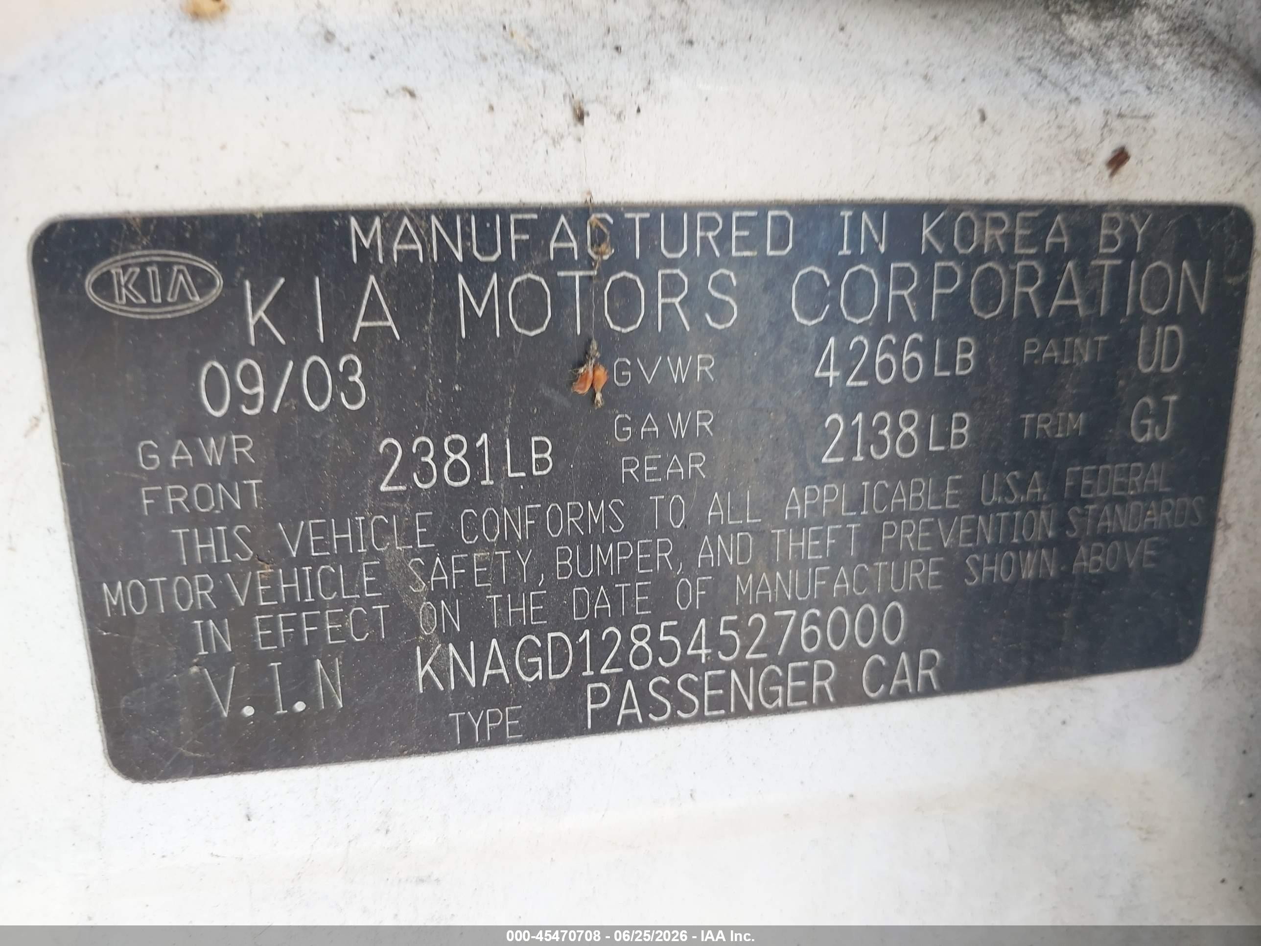 2004 Kia Optima Ex V6/lx V6 Белый vin: KNAGD128545276000